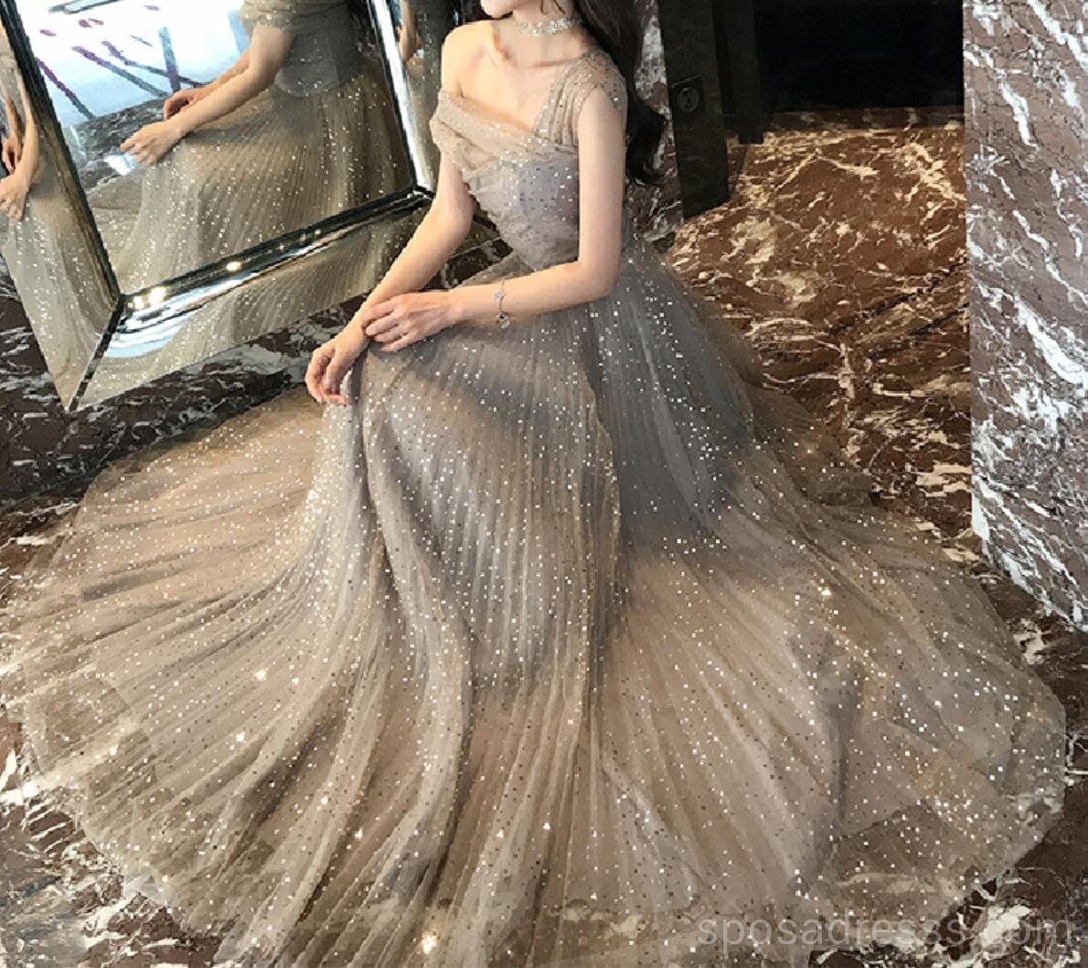 Sparkly Gold Off Shoulder A-Line Long Evening Prom Dresses for Women | Custom Sweet 16 Dresses | Formal Gowns for Homecoming, Wedding, Quinceañera & Special Occasions