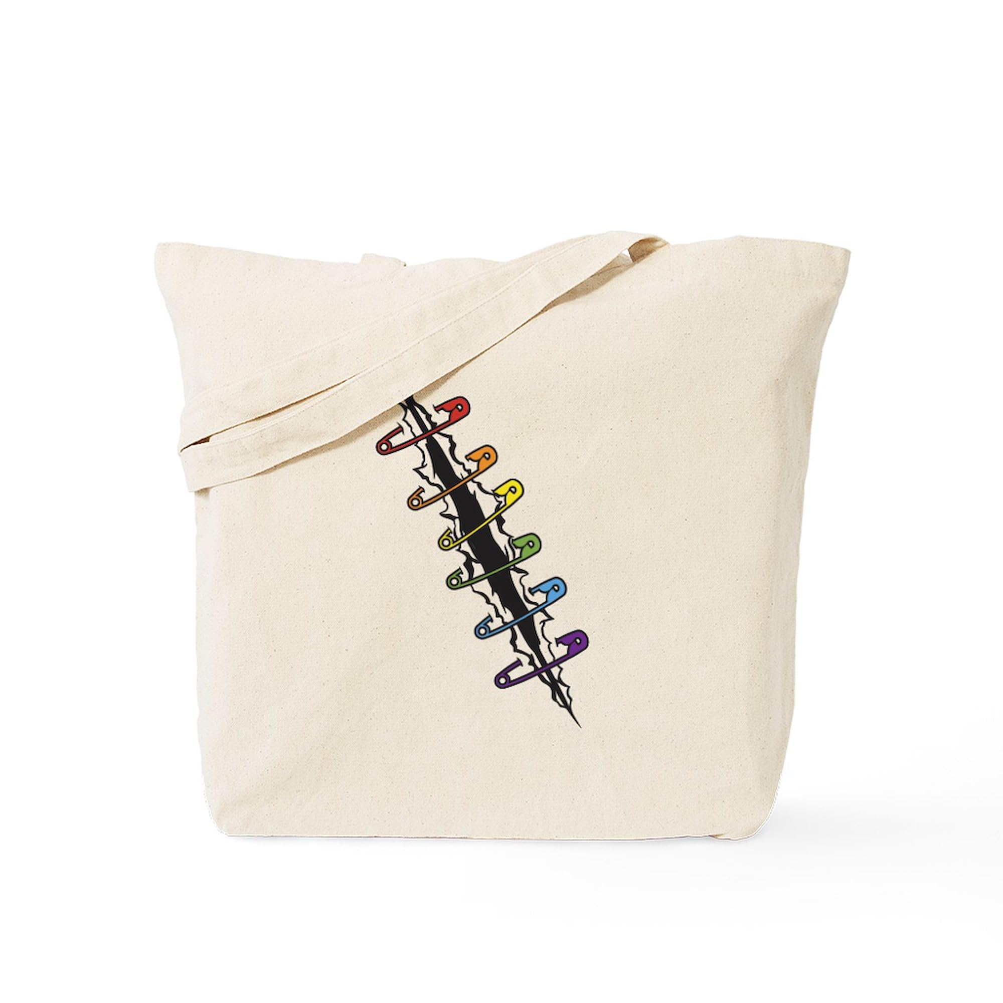 Rainbow Safety Pins Design Natural Canvas Tote Bag - Reusable Eco-Friendly Shopping Bag for Groceries, Beach & Daily Use | CafePress