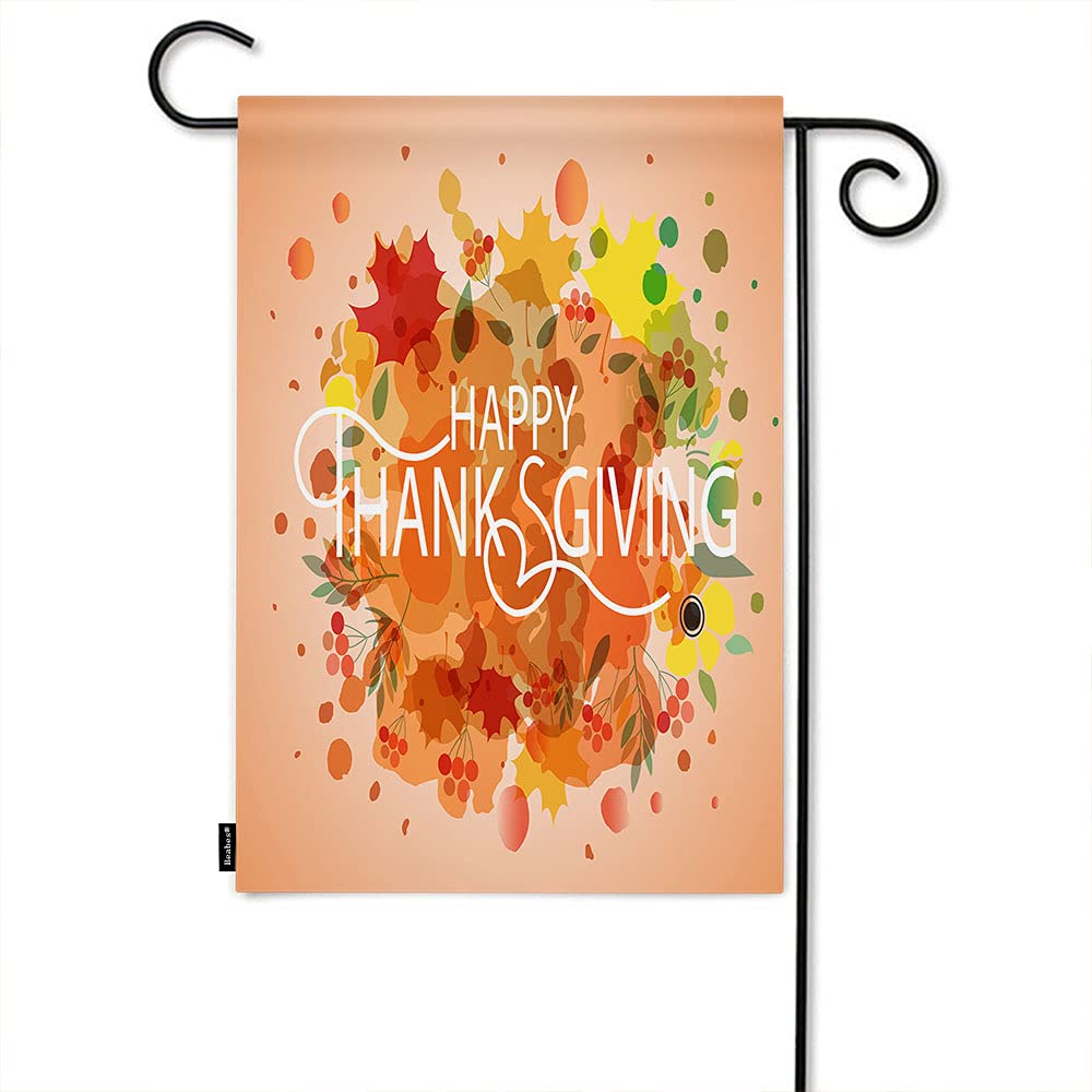 Vintage Maple Leaf Thanksgiving Garden Flag - Double Sided 12x18 Inch Fall Welcome Banner with Floral Watercolor Dots for Porch, Patio, Lawn - Perfect for Autumn Decor, Outdoor Thanksgiving Party & Seasonal Yard Display