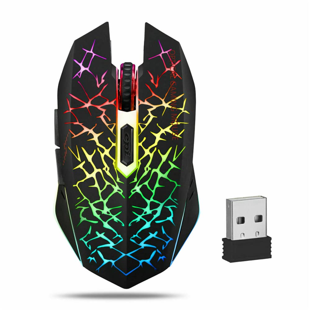 Wireless USB Optical Gaming Mouse with 7-Color LED Backlit, Rechargeable for PC - Perfect for Gaming, Office Work & Home Use