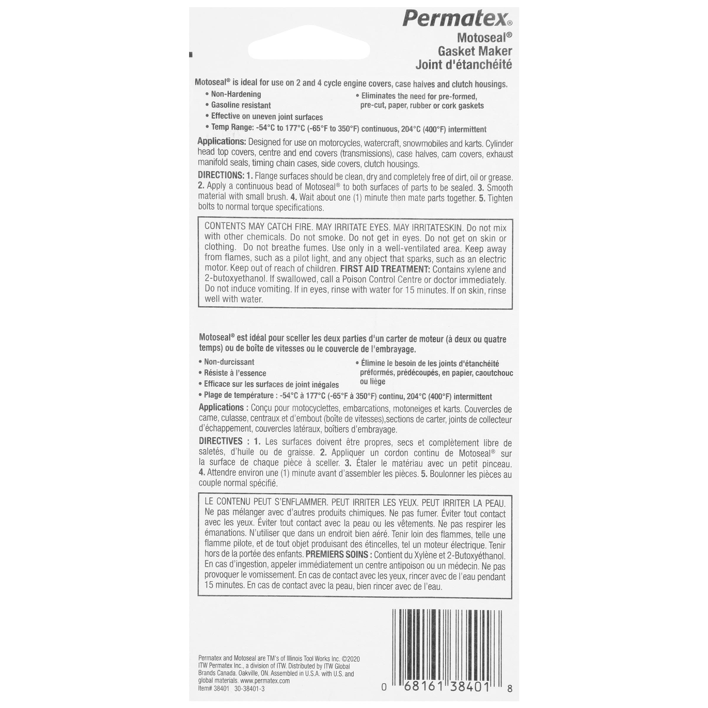 Permatex 38401 MOTOSEAL 2 & 4-Cycle Gasket Maker Sealant - 80ml Tube for Motorcycle, ATV & Small Engine Repair - High-Temperature Resistant Adhesive for Gaskets, Covers & Flanges