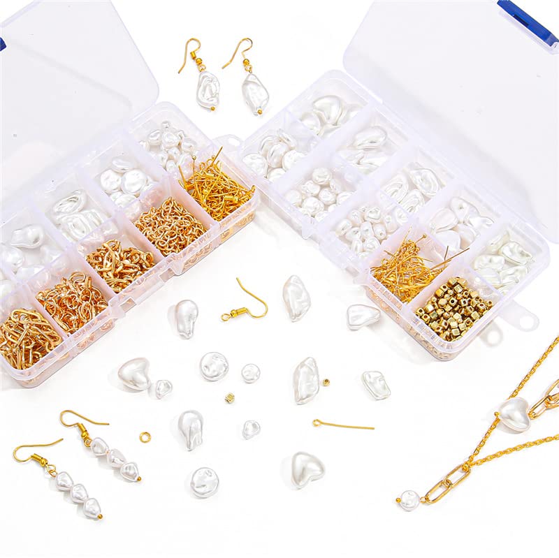 347Pcs Jewelry Making Kit - DIY Craft Beads with Hole for Necklace, Bracelet, Phone Lanyard - Faux Pearls & Spacer Beads for Wedding Decor, Party Favors, Gift Making (Artificial Pearl A)