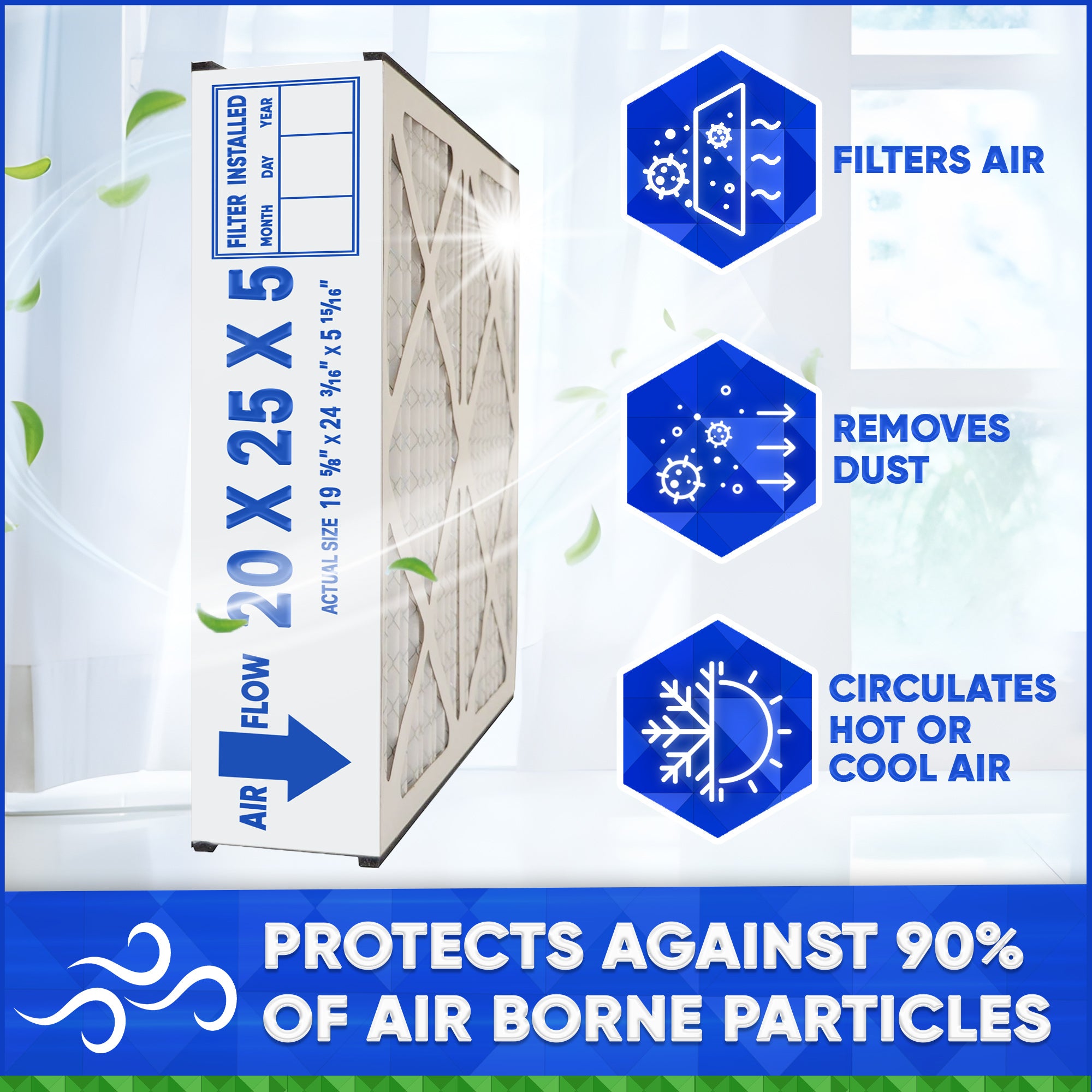 Generalaire 4501 MERV 10 Furnace Air Filter 20x25x5 - 3 Pack Replacement for GF 4551 & Mac 2000 | Made in Canada | Perfect for Home HVAC Systems & Air Purifiers