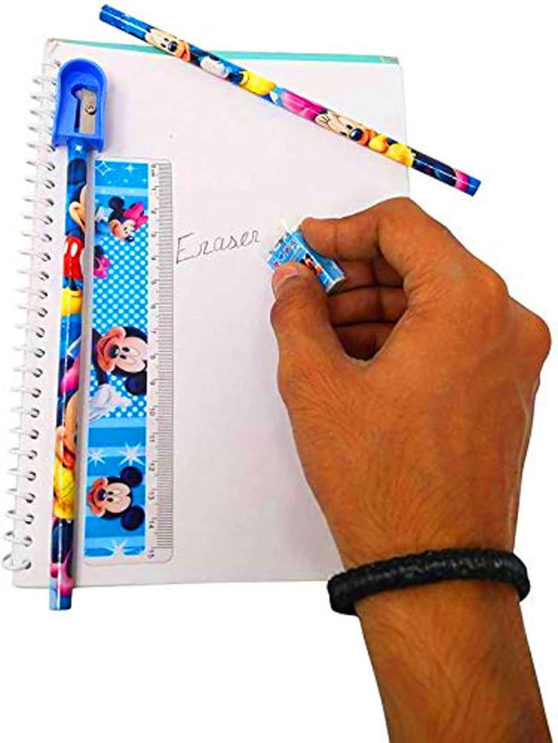 KOBBET® Kids Stationery Gift Set - 4 PCS (2 Pencils, 1 Ruler, 1 Eraser & 1 Sharpener) - Perfect for Rakhi, Sisters Day, School Supplies & Festive Gifts - Great for Classroom, Birthday Presents & Return Gifts