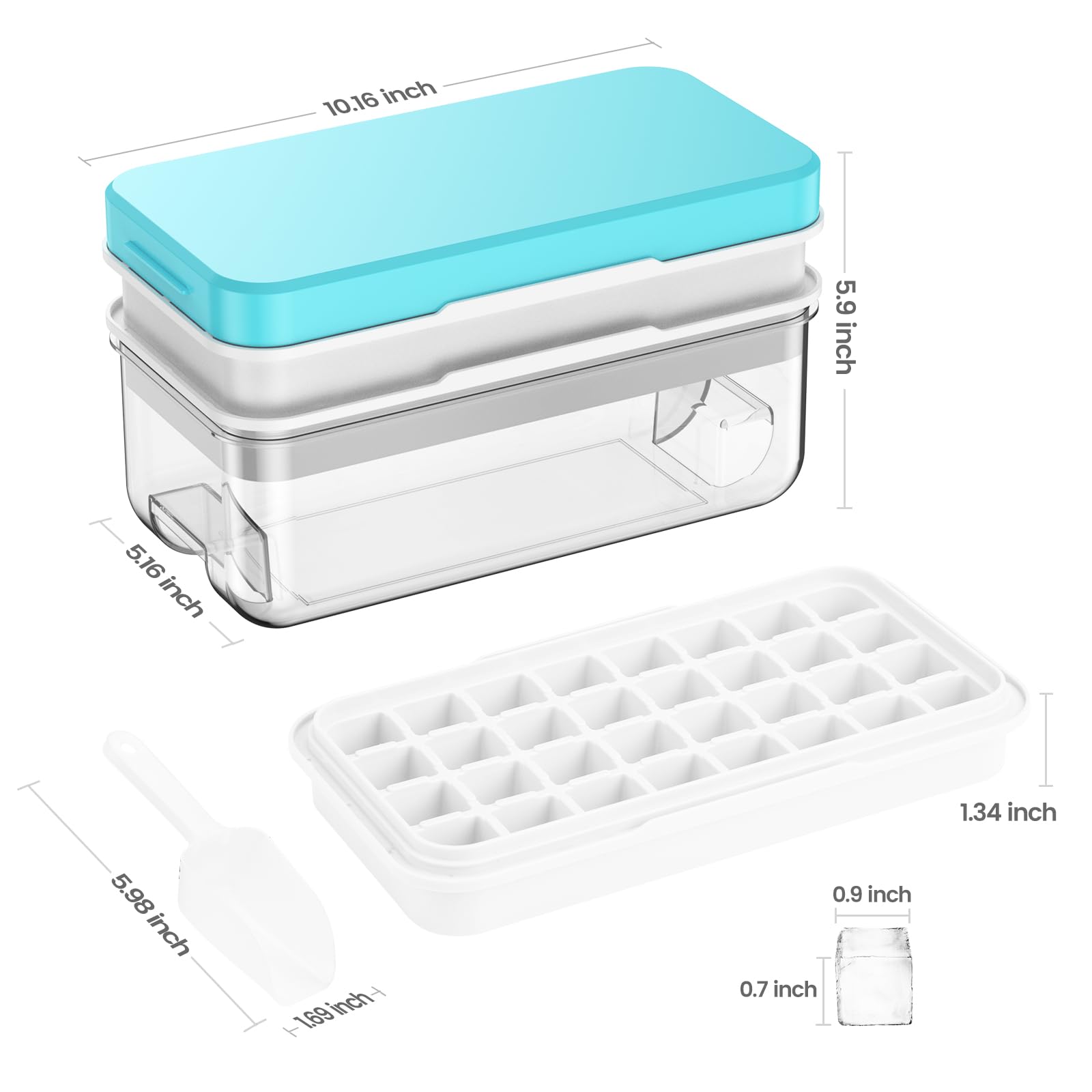 PHINOX 64-Piece Ice Cube Tray Set with Lid & Storage Bin - 2 BPA-Free Freezer Ice Trays, Container & Scoop for Cocktails, Smoothies & Party Drinks
