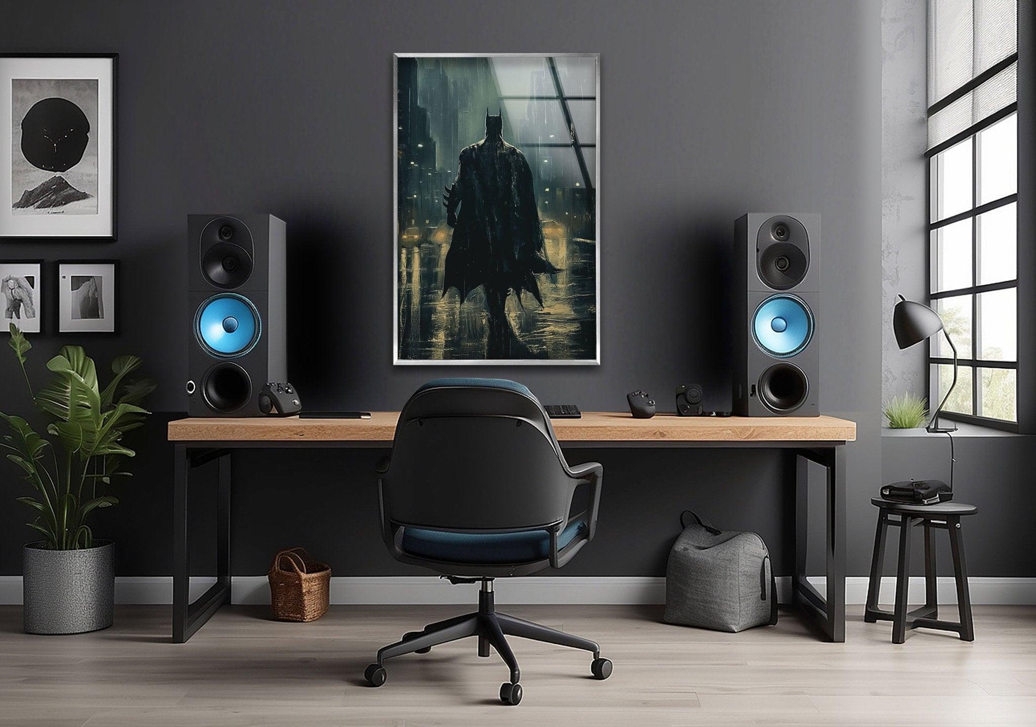 Batman Black Knight Stained Glass Wall Art - Gothic Superhero Decor for Home, Office & Man Cave