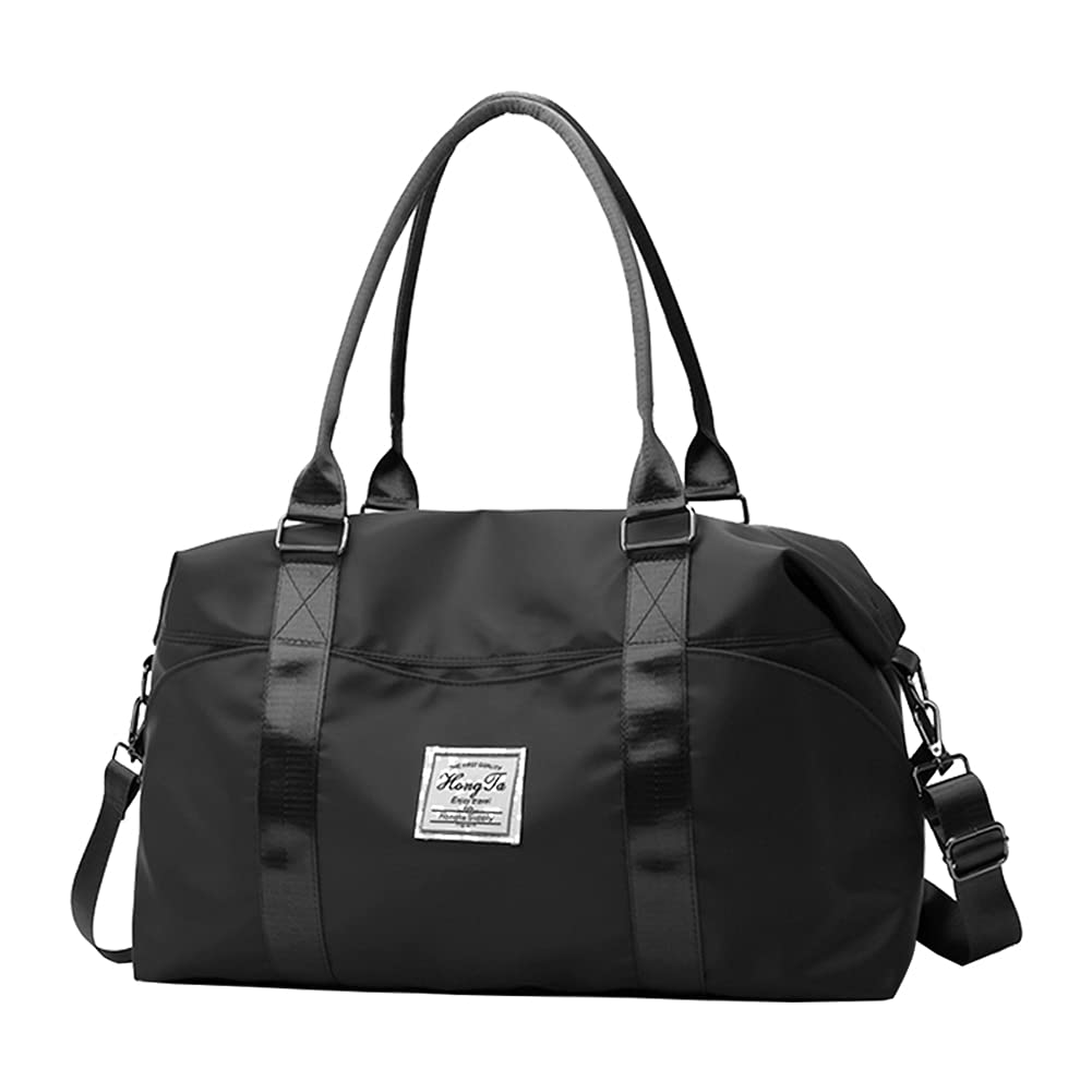 KARRESLY Women's Travel Duffel Bag - Waterproof Weekender Overnight Bag with Shoulder Strap - Gym Sports Tote for Workouts, Yoga & Weekend Getaways (Black)