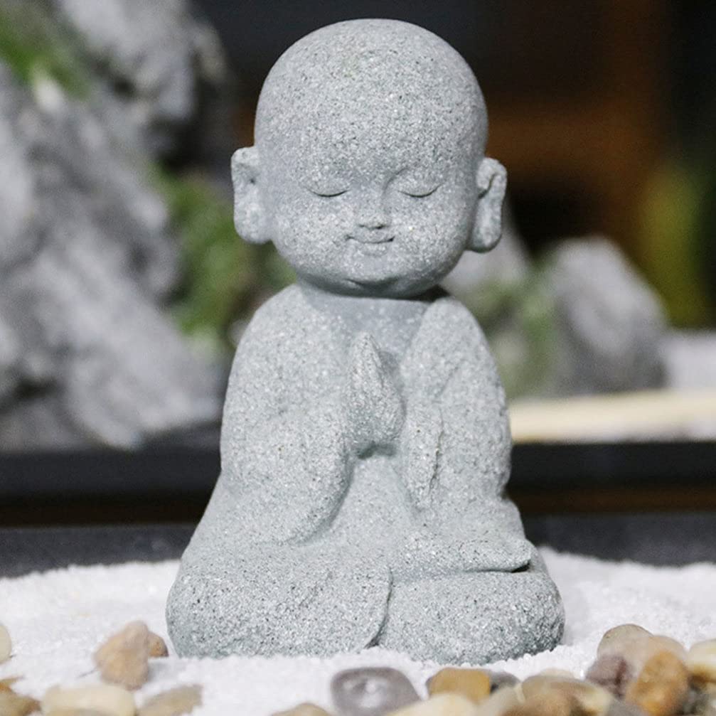 2pcs Little Monk Ornaments - Cabilock Sandstone Car Dashboard Decor, Buddhism Kung Fu Monk Statue for Fish Tank, Bonsai & Porch Display | Auto Accessories & Home Decoration