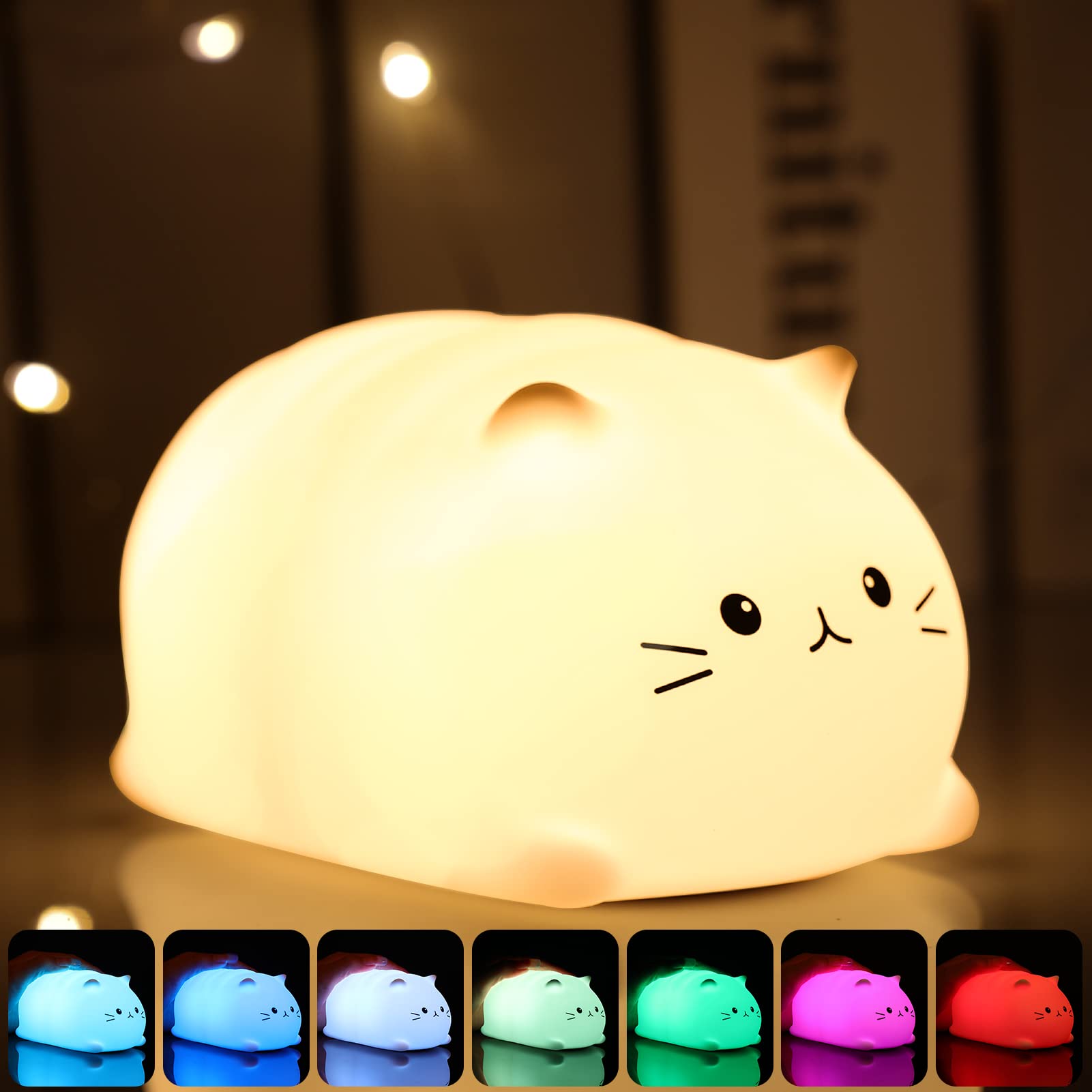 USB Rechargeable Silicone Cat Night Light - Cute Color Changing Kitty Lamp for Kids Bedroom, Nursery & Breastfeeding | Kawaii Cat Lover Gift for Girls (Lying Cat Design) - Perfect for Bedtime, Night Feeding & Cozy Ambiance