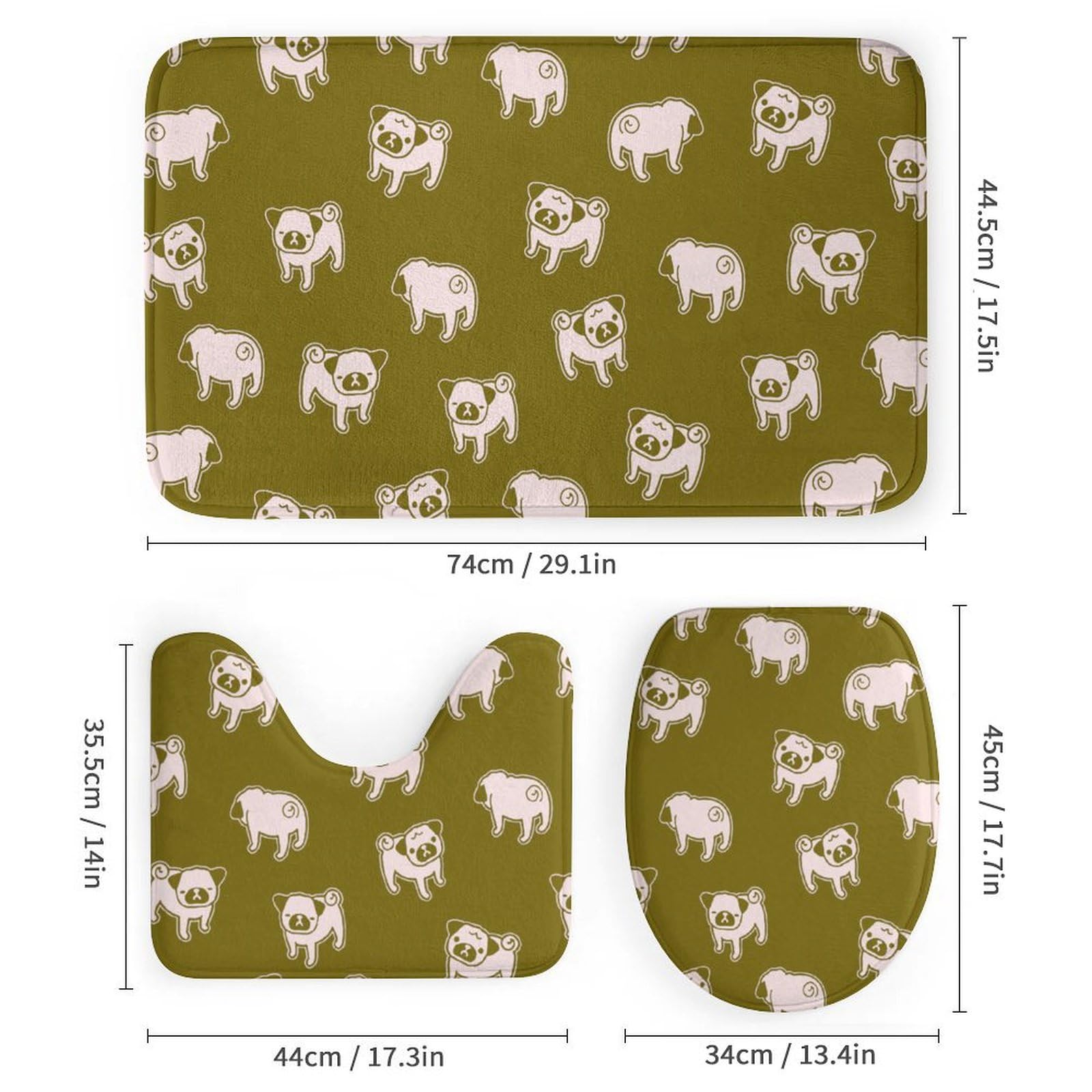 Pug Shower Curtain Set - 4PCS Bathroom Decor with Non-Slip Rug for Pet Lovers