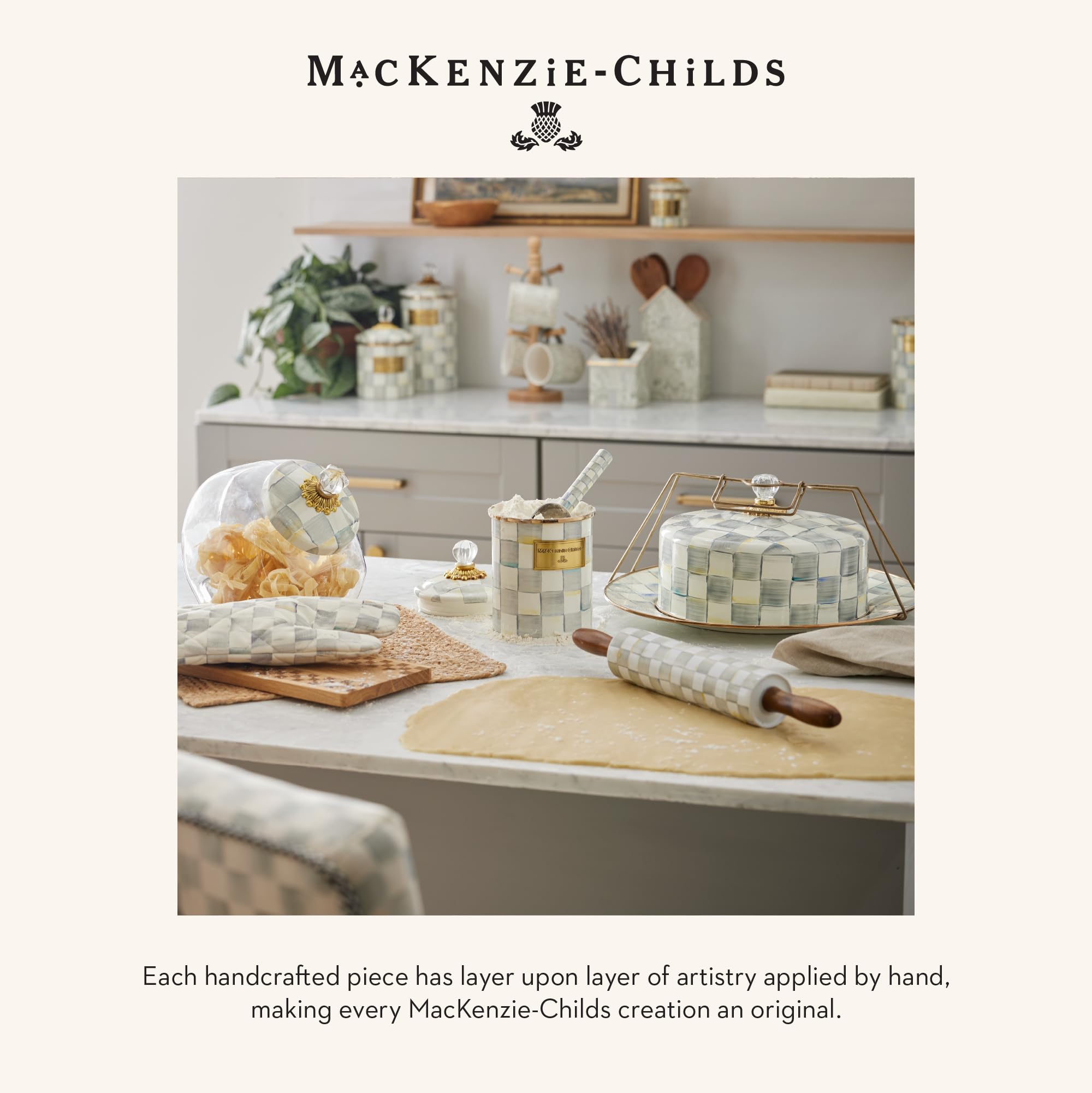 MACKENZIE-CHILDS 4-Piece Enamel Appetizer Plates Set - 5 Inch Mini Dessert Plates in Elegant Gray & White Sterling Check Pattern - Perfect for Parties, Afternoon Tea, and Small Bite Serving