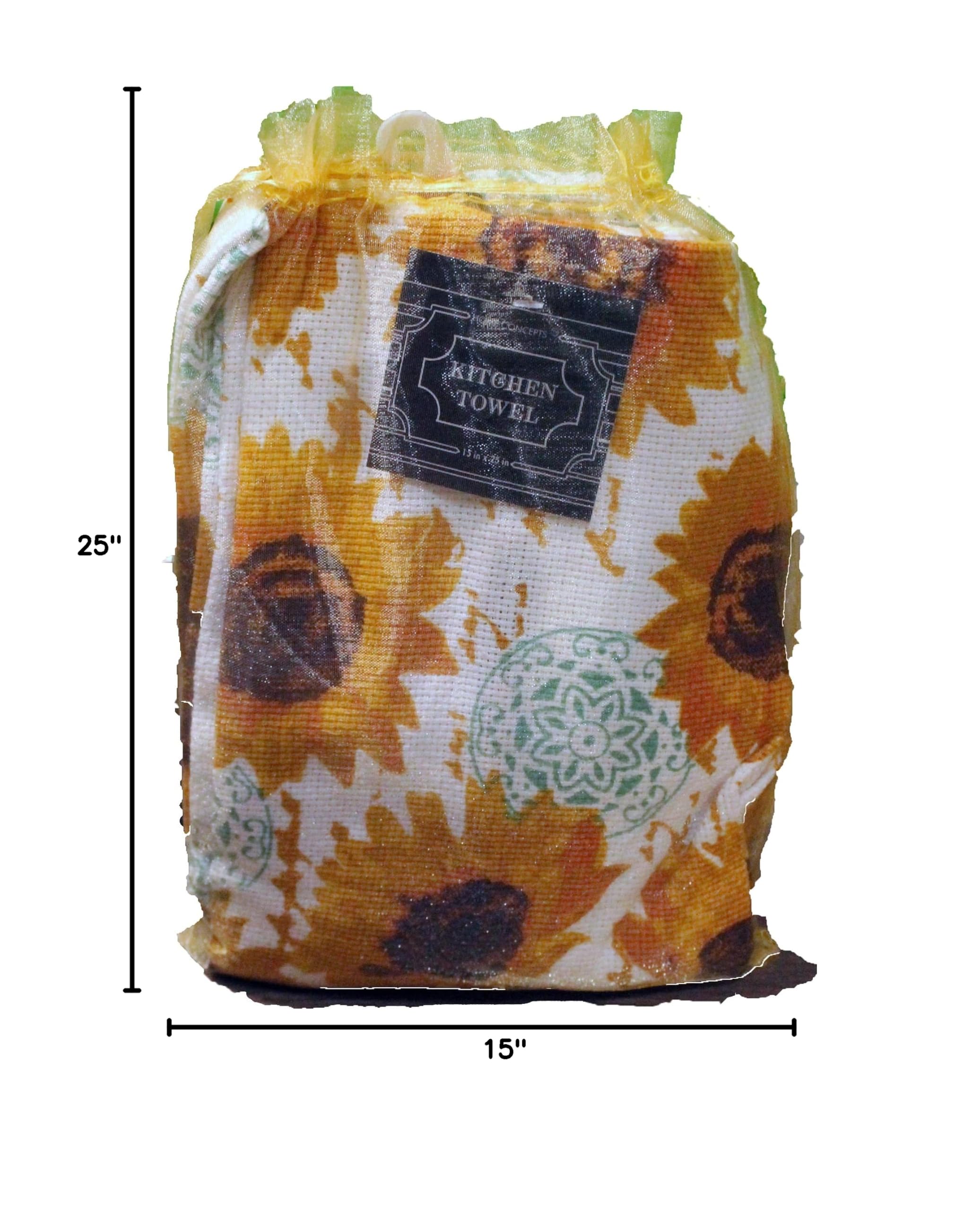 Sunflower Kitchen Decor Set - 4-Piece Sunflower Placemats, Kitchen Towels, Oven Mitt & Pot Holder - Farmhouse Home Decor for Dining Room & Kitchen - Perfect Housewarming Gift in Organza Bag