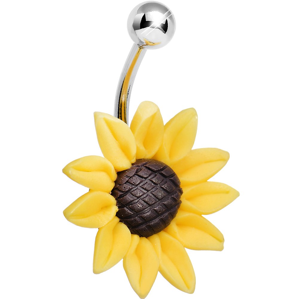 Stunning Sunflower Belly Button Ring - 14G Surgical Steel Navel Piercing Jewelry for Women - Perfect for Summer Outfits & Beach Vacations