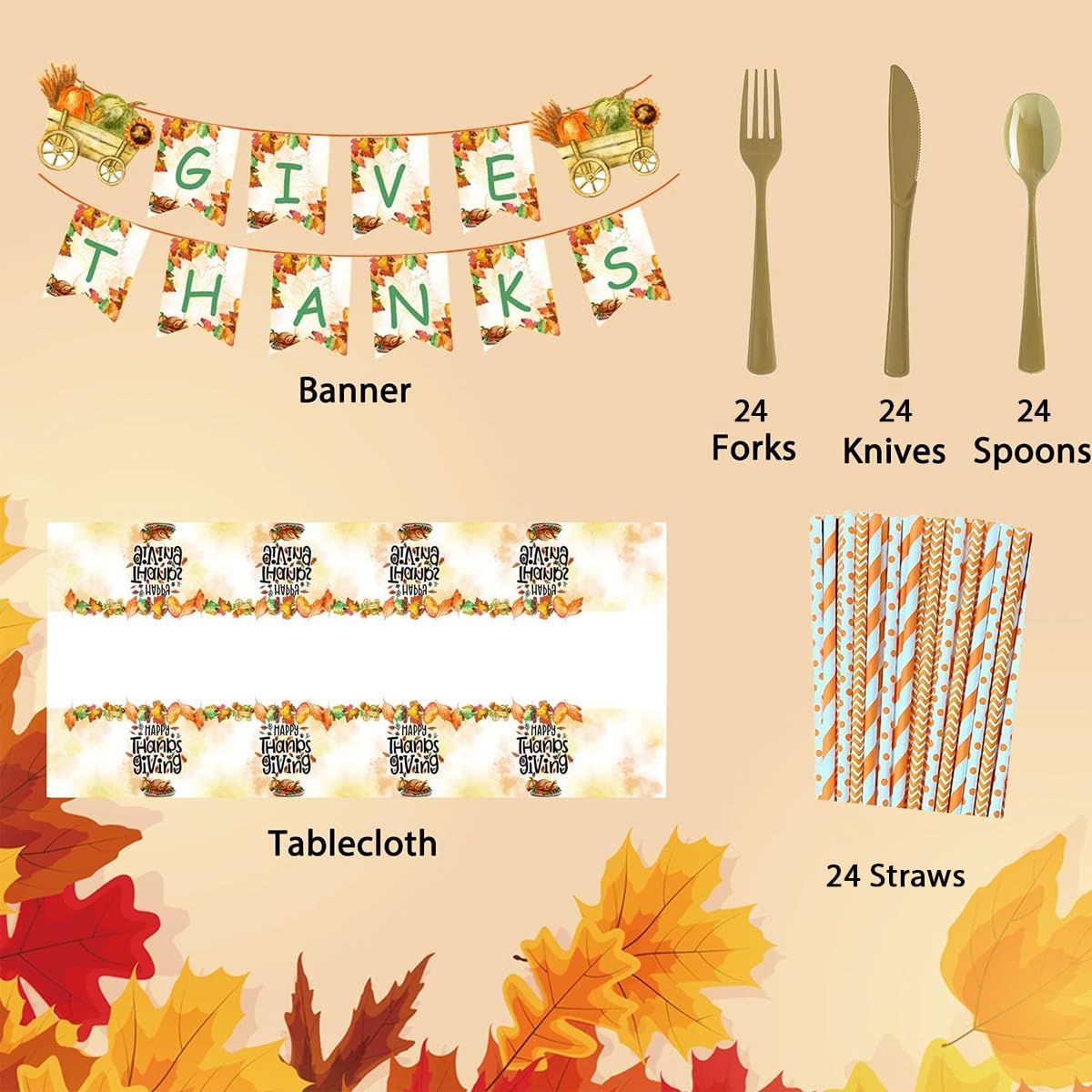 Thanksgiving Paper Plates Set for 24 Guests - 9