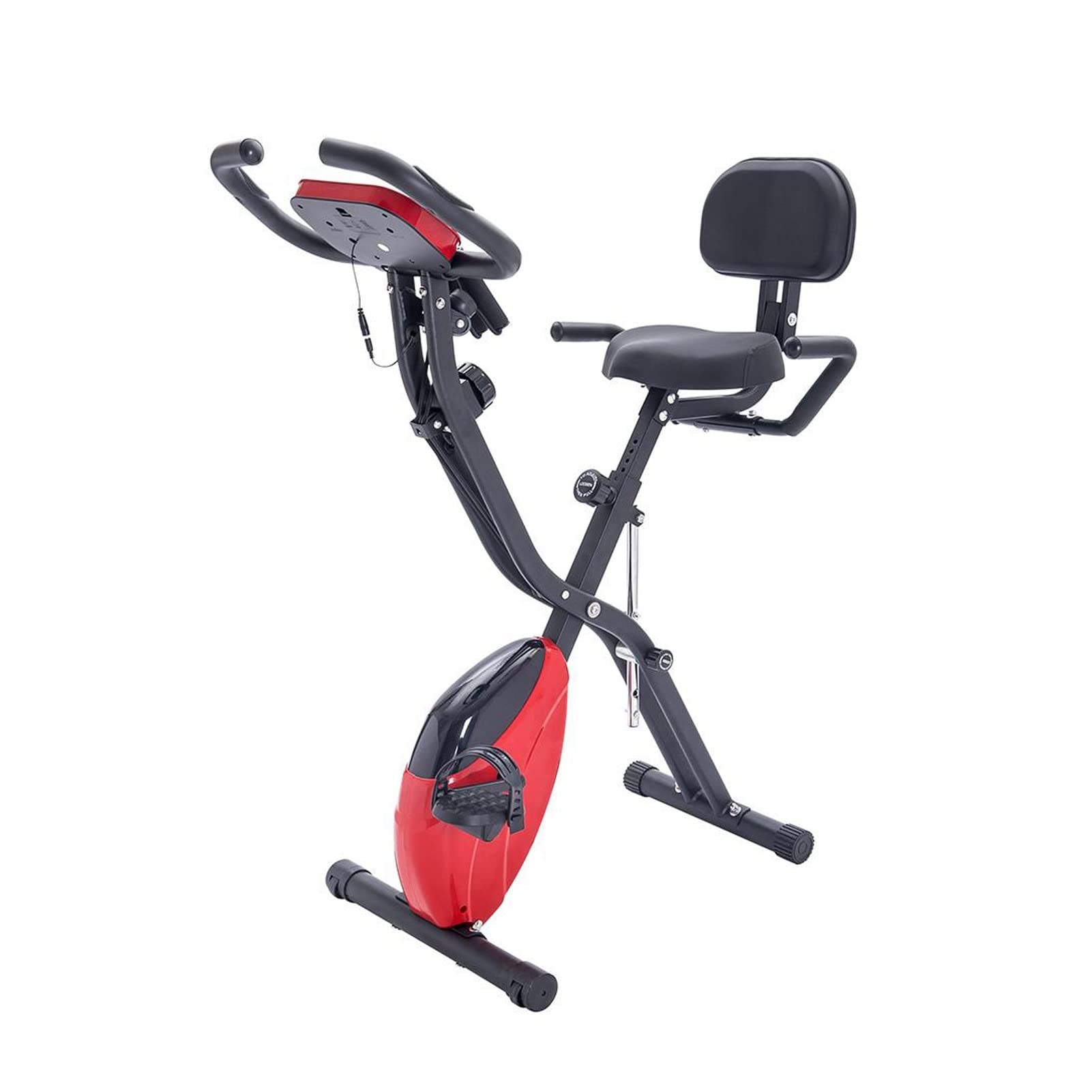 Foldable Exercise Bike for Home & Office - Adjustable Vertical/Horizontal X Bike with 10 Resistance Levels, Arm Straps & Backrest - Perfect for Cardio, Strength Training & Small Spaces