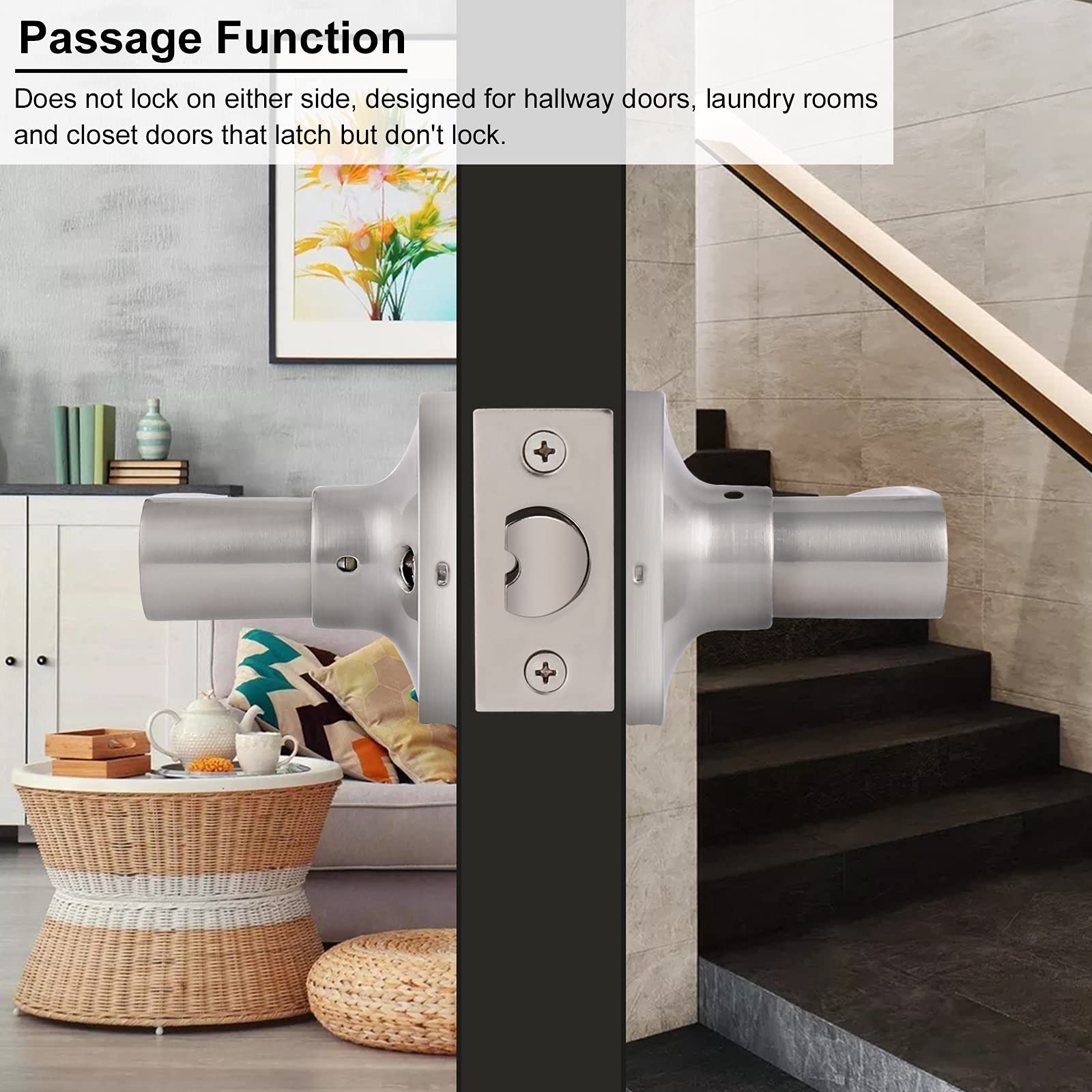 6-Pack Brushed Nickel Passage Door Levers - No Lock, Straight Design for Interior, Hallway & Closet Doors | Durable & Stylish Home Hardware Upgrade | Perfect for Bedrooms, Bathrooms and Office Spaces
