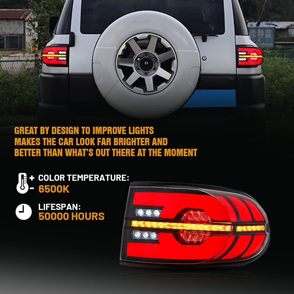 Smoke Tail Light Assembly for Toyota FJ Cruiser 2006-2023 - Sequential Turn Signals & Custom Animation - Direct Replacement Rear Lights - Perfect for Off-Roading & Night Driving Upgrades