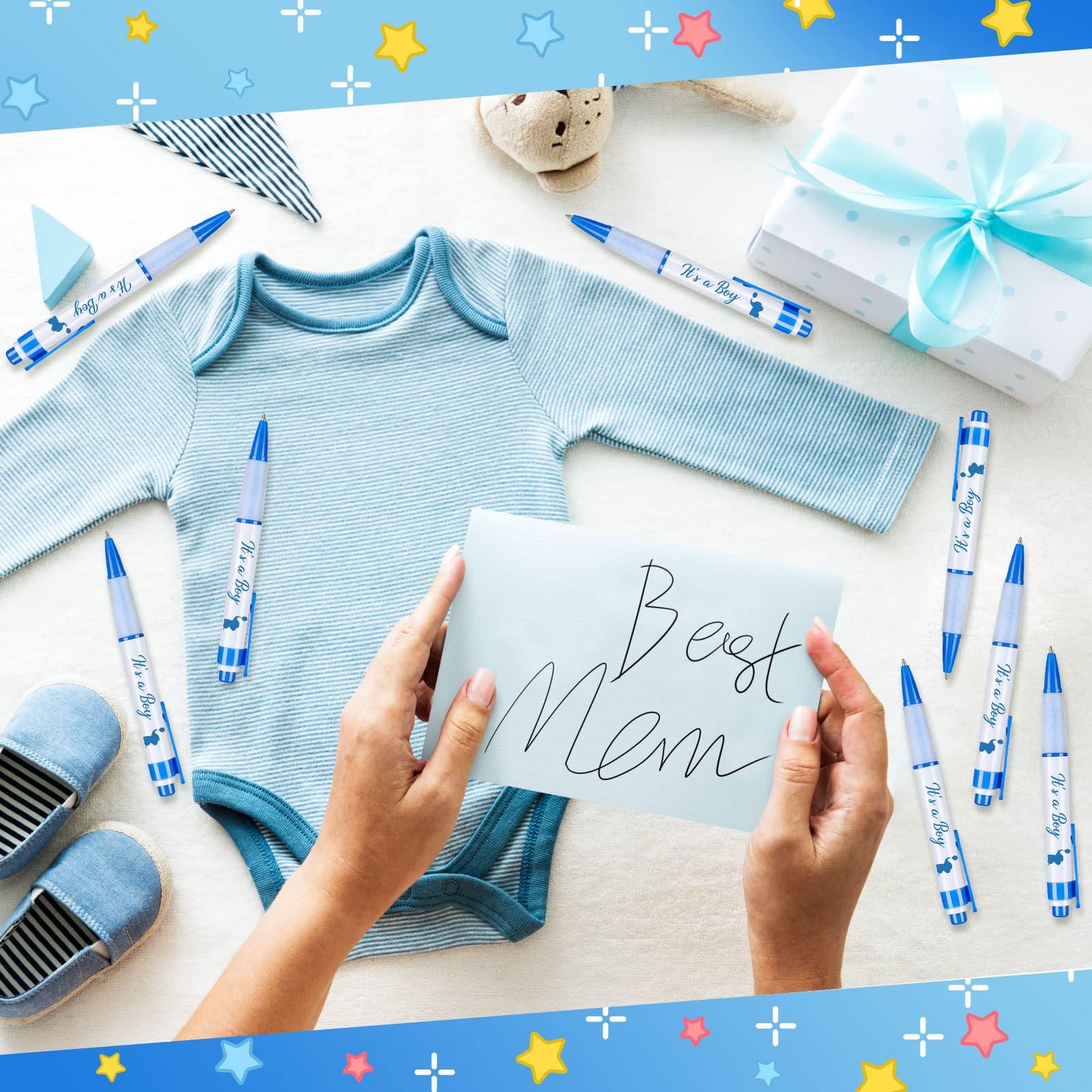 Outus 60 Pcs Retractable Baby Shower Gel Pens with Rotating Messages - Fun Baby Shower Guest Favors for Boy Theme Parties - Perfect for Baby Shower Games, Guest Books & Party Decorations