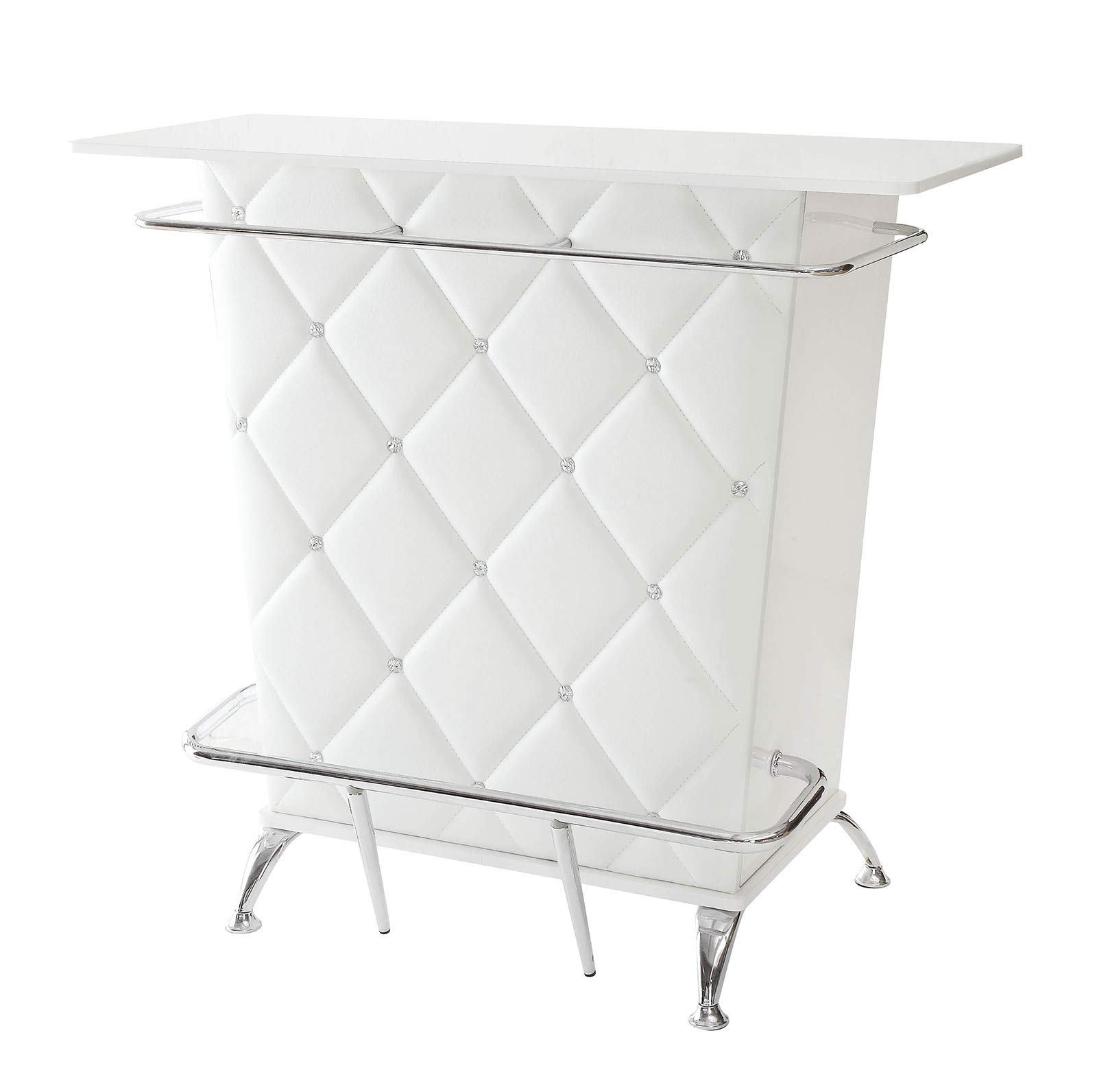 Furniture of America Modern White Leatherette Bar Table with Button Tufted Seat - Contemporary Counter Height Stool for Kitchen Island, Breakfast Nook & Home Bar Decor