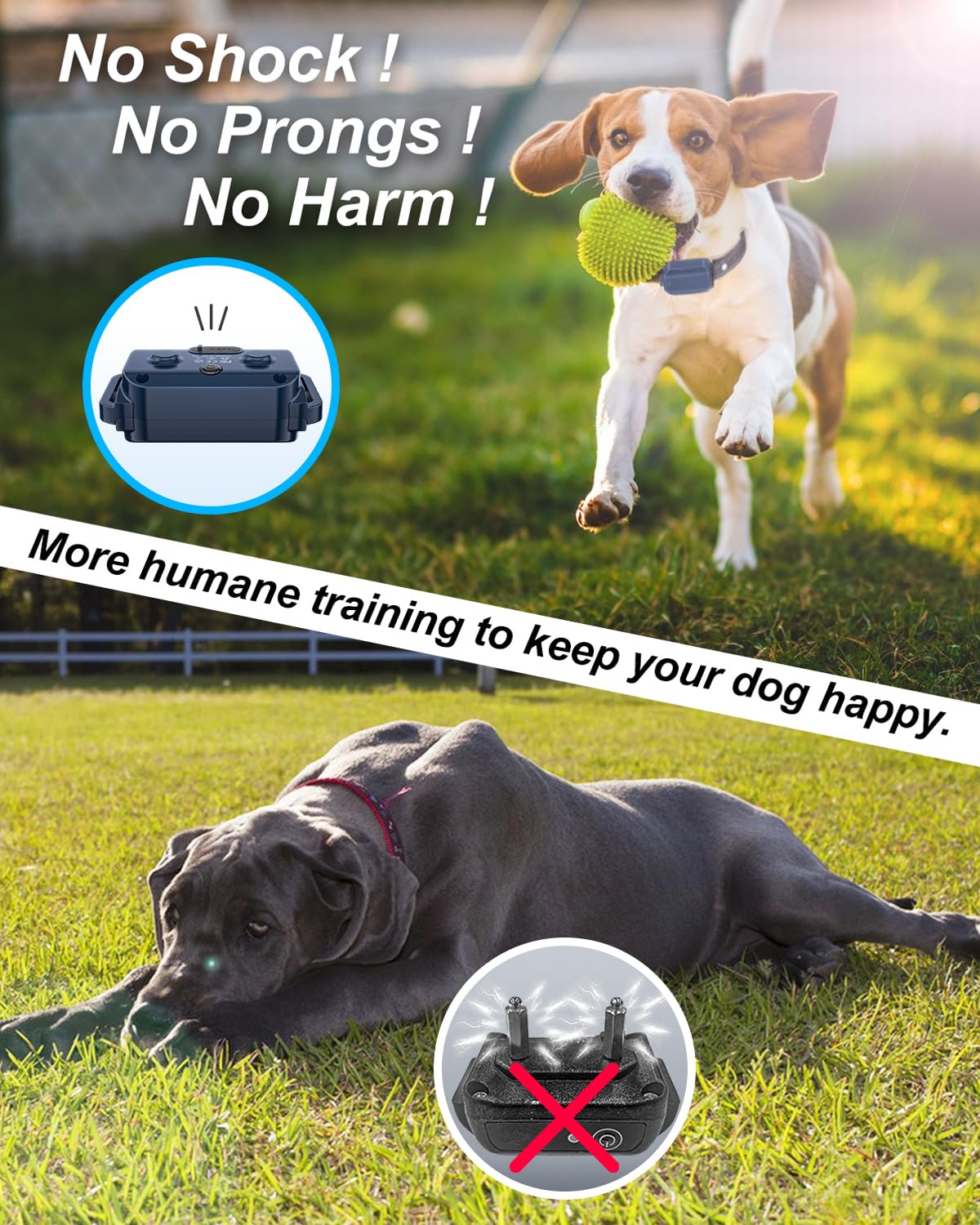 No Shock Dog Training Collar with Remote - Beep & Vibration Only, Waterproof Rechargeable Vibrating Collar for Small to Large Dogs (10-120 lbs) - Safe & Humane Training Tool for Obedience, Bark Control & Behavior Correction - Navy Blue