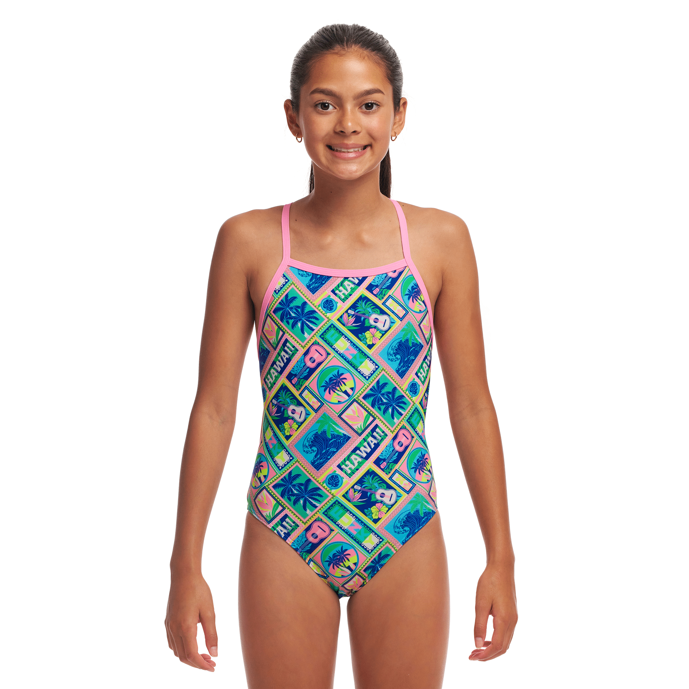 Funkita Ukulele Babe Tie Me Tight Girls Swimsuit - Cute One-Piece Bathing Suit for Kids, Perfect for Pool, Beach & Summer Water Activities