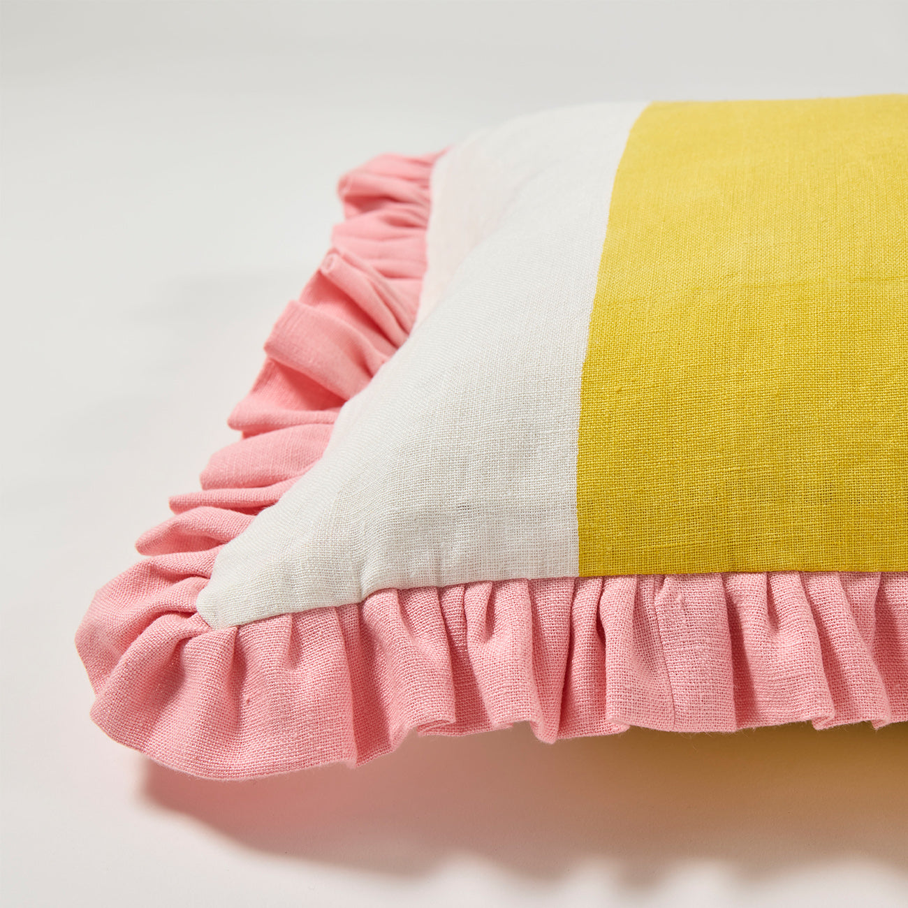 Yellow Wide Stripe Frill Cushion Cover - Soft Decorative Pillow Case for Sofa, Bed, Living Room & Home Decor