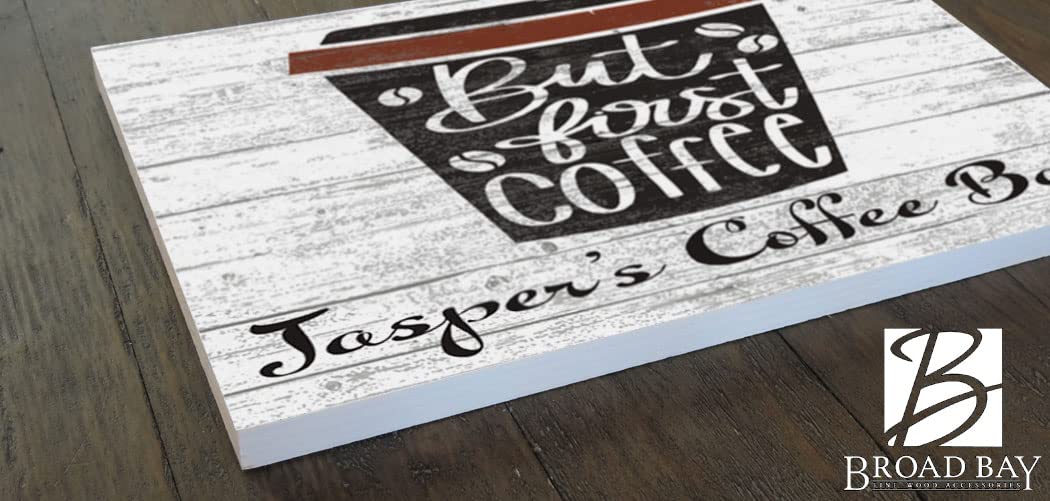 Custom Coffee Sign - Solid Wood 16x10.5 Inch Rustic Wall Decor for Coffee Bar, Kitchen & Office - Perfect Housewarming Gift with 'But First Coffee' Design - Ideal for Home Décor, Café Style & Gift Giving
