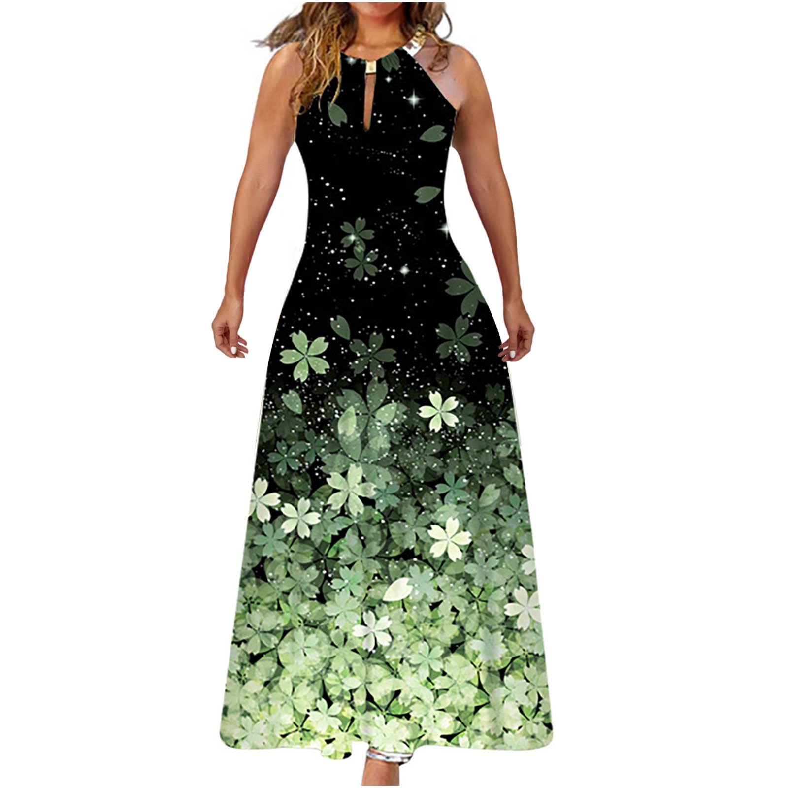 Women's Sleeveless Halter Neck Maxi Dress with Floral Print - Boho Beach Sundress for Summer Vacations, Pool Parties & Casual Outings