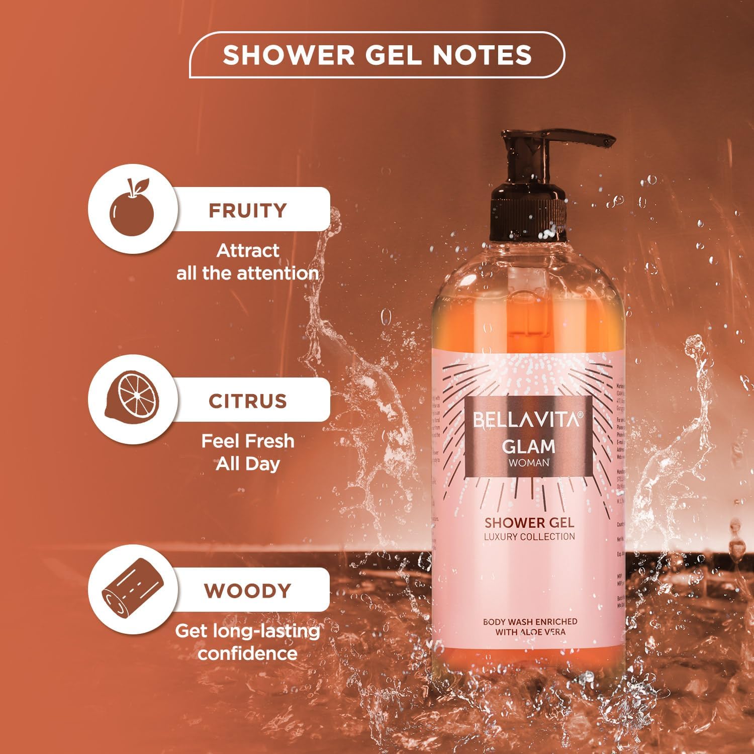 BVita Luxury Glam Women's Body Wash - Refreshing Shower Gel with Aloe Vera for Deep Cleansing, Hydration & Moisturizing | Softens & Smooths Skin | 16.9 fl oz (500ml) | Perfect for Daily Shower Routine & Spa-Like Experience at Home