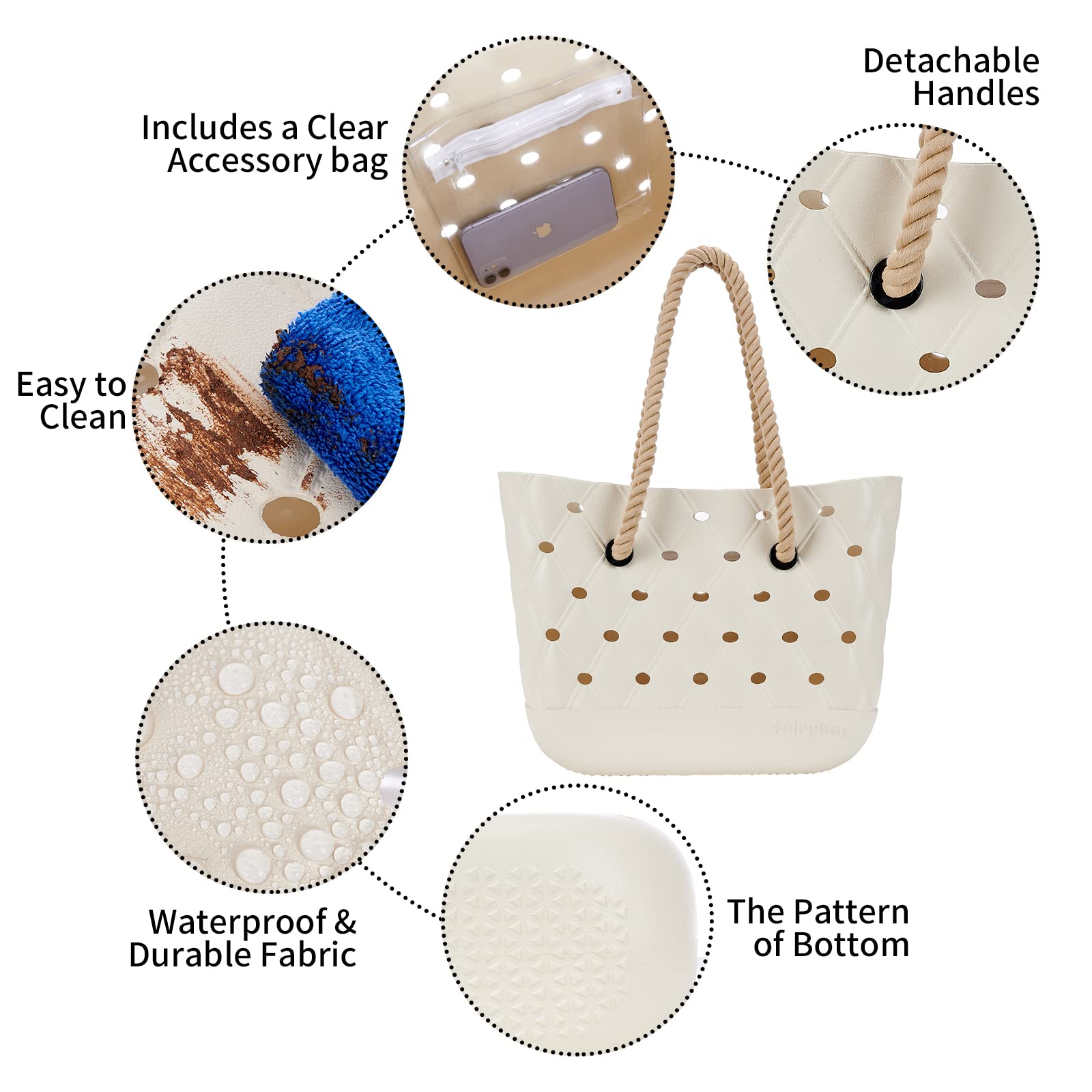 Waterproof Beach Tote Bag - Durable EVA Open Handbag for Swimming, Pool, Gym & Travel - Lightweight Washable Sports Bag with Drain Holes | Perfect for Beach Days, Boat Trips & Workout Sessions