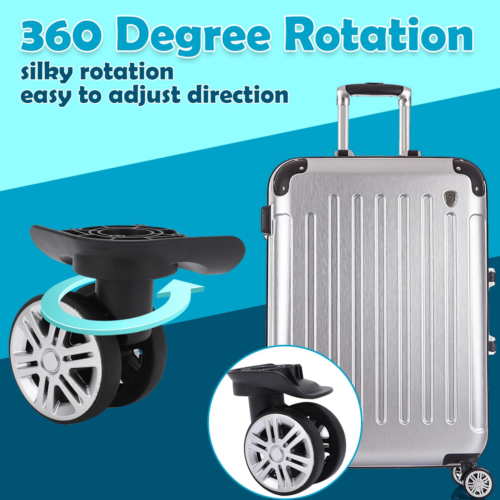 1 Pair Heavy Duty Luggage Replacement Wheels - Double Row Suitcase Casters for Trolley Bags & Travel Cases (Non-Universal) | Durable Spare Parts for Broken Suitcase Wheels - Perfect for Business Travel, Vacation Luggage & Airport Use