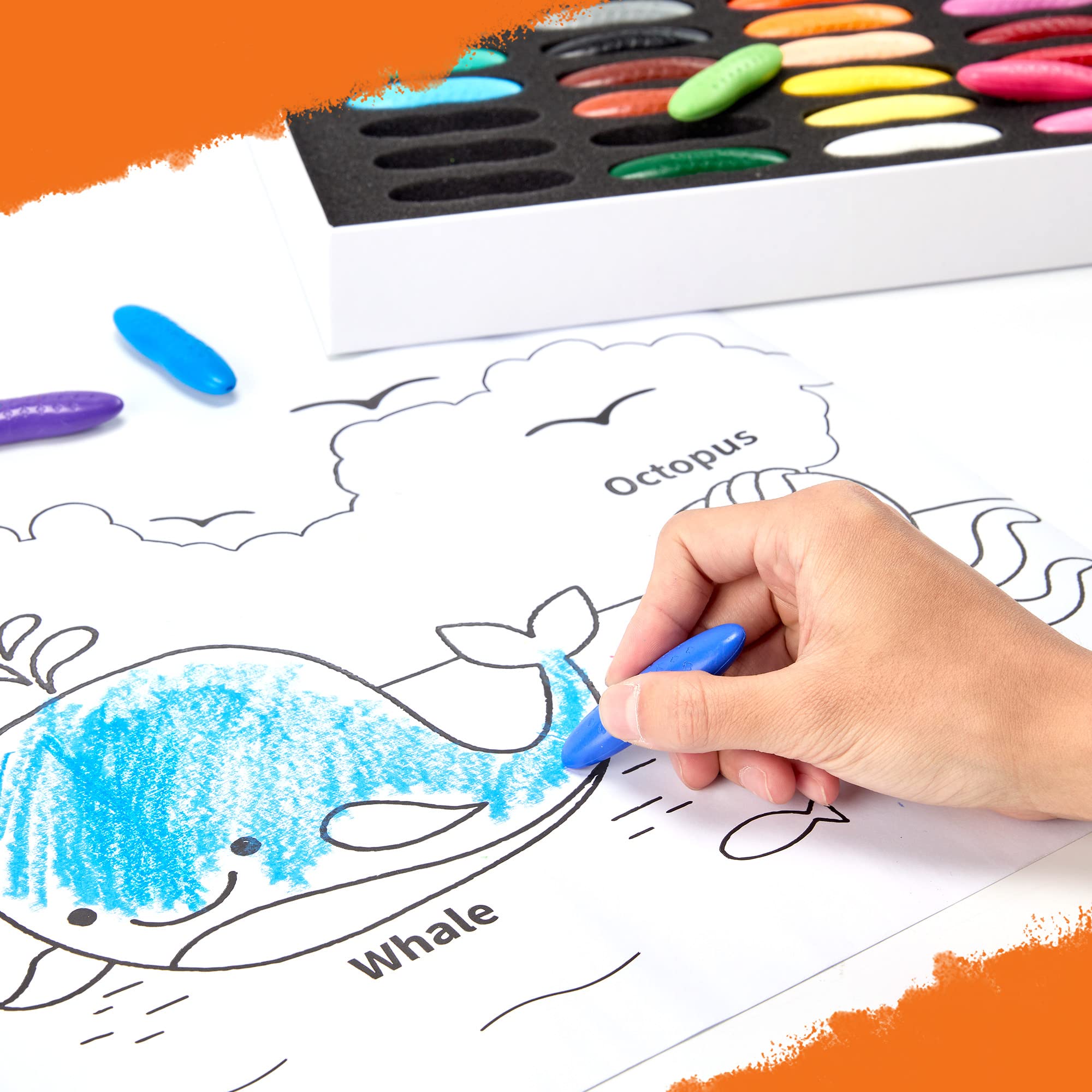 YPLUS Non-Toxic Peanut Crayons Set - 24 Vibrant Colors with Art Case & Wall Sticker Paper Rolls | Safe Toddler Coloring Supplies | Perfect for Kids Art Activities, Classroom Projects & Birthday Stocking Stuffers