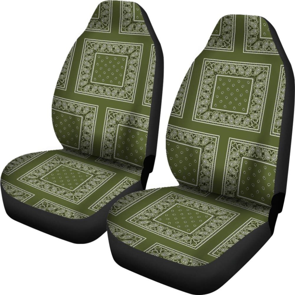 Army Green Bandana Car Seat Covers - Durable Patch Design 101819 | Perfect for Trucks, SUVs & Off-Road Vehicles