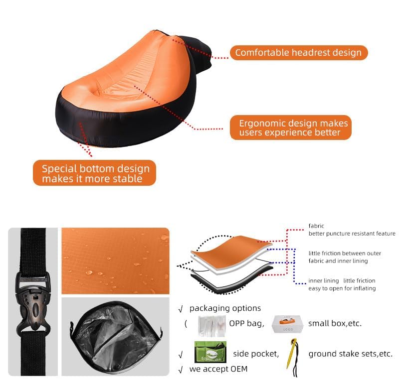 LUTEM DB012-S Inflatable Chair - Portable Camping Chair for Adults, 35x19x25 Inches, Quick Setup - Perfect for Beach, Picnic, Hiking, Backpacking & Outdoor Adventures (Orange) | Lightweight & Compact for Travel & Relaxation