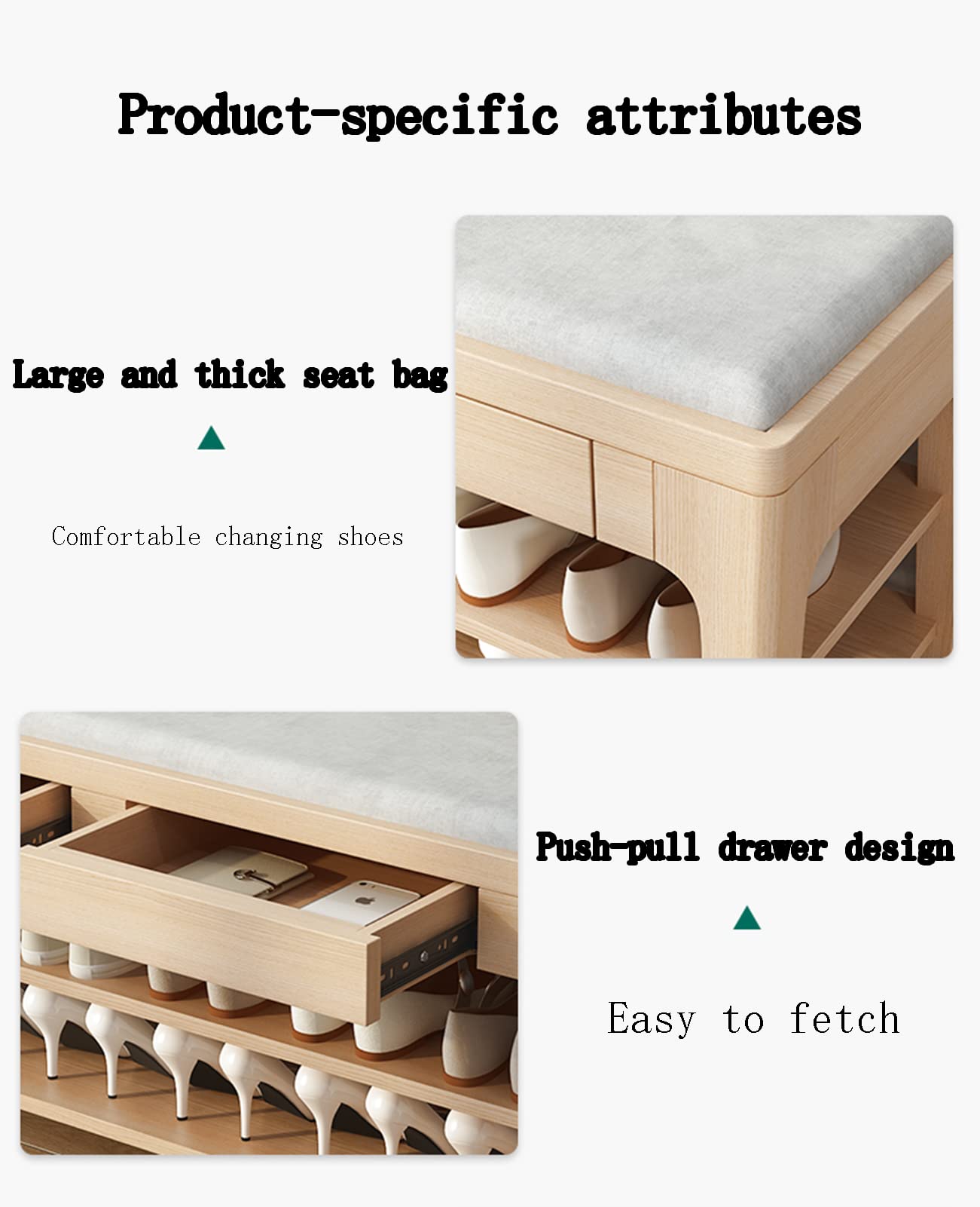 Solid Wood Shoe Rack Bench with Drawers - 3-Tier Storage Organizer for Entryway & Bedroom