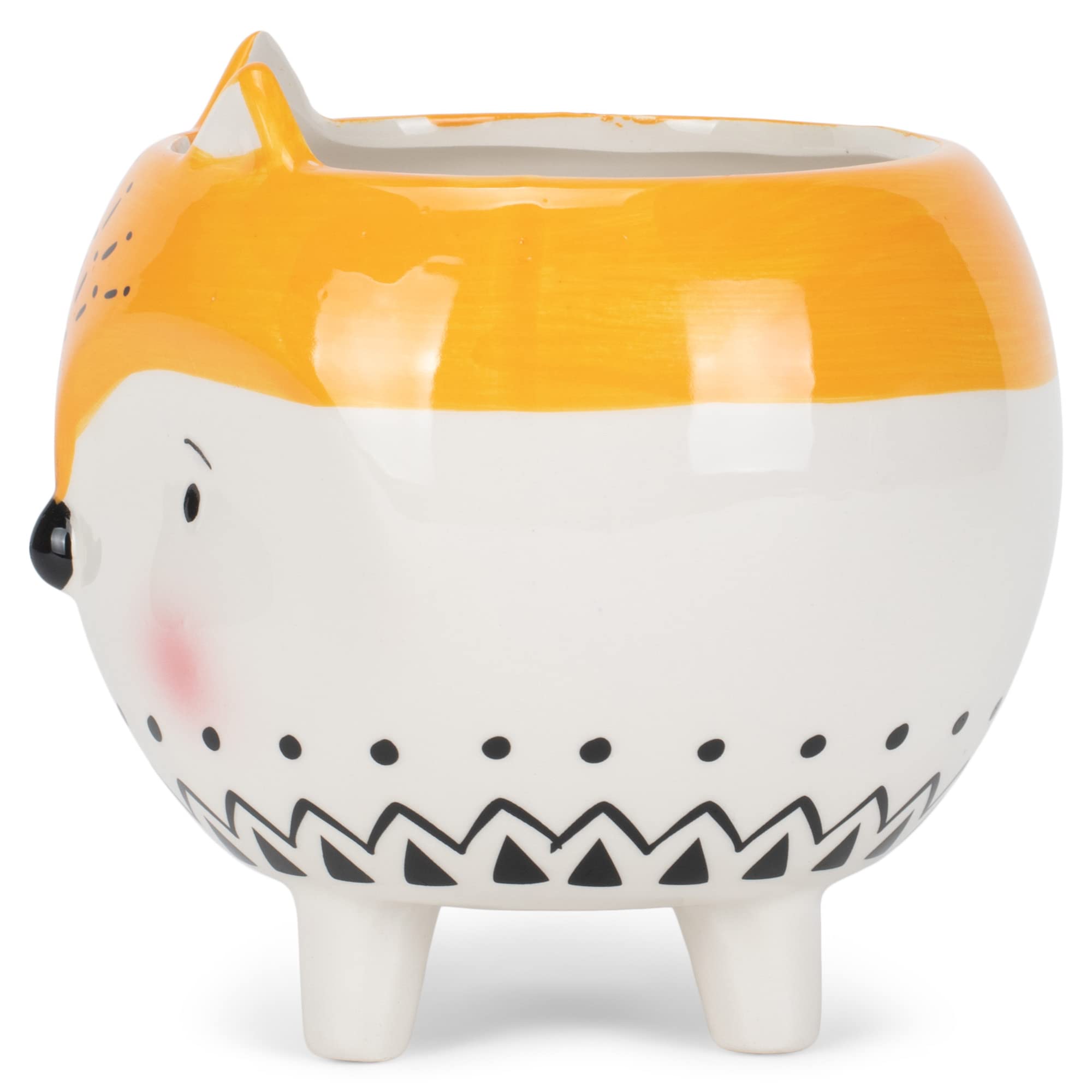 5.25 Inch Yellow White Ceramic Hedgehog Flower Pot Planter with Feet - Cute Animal Planter for Succulents, Herbs & Small Plants - Perfect for Home, Office & Garden Decor