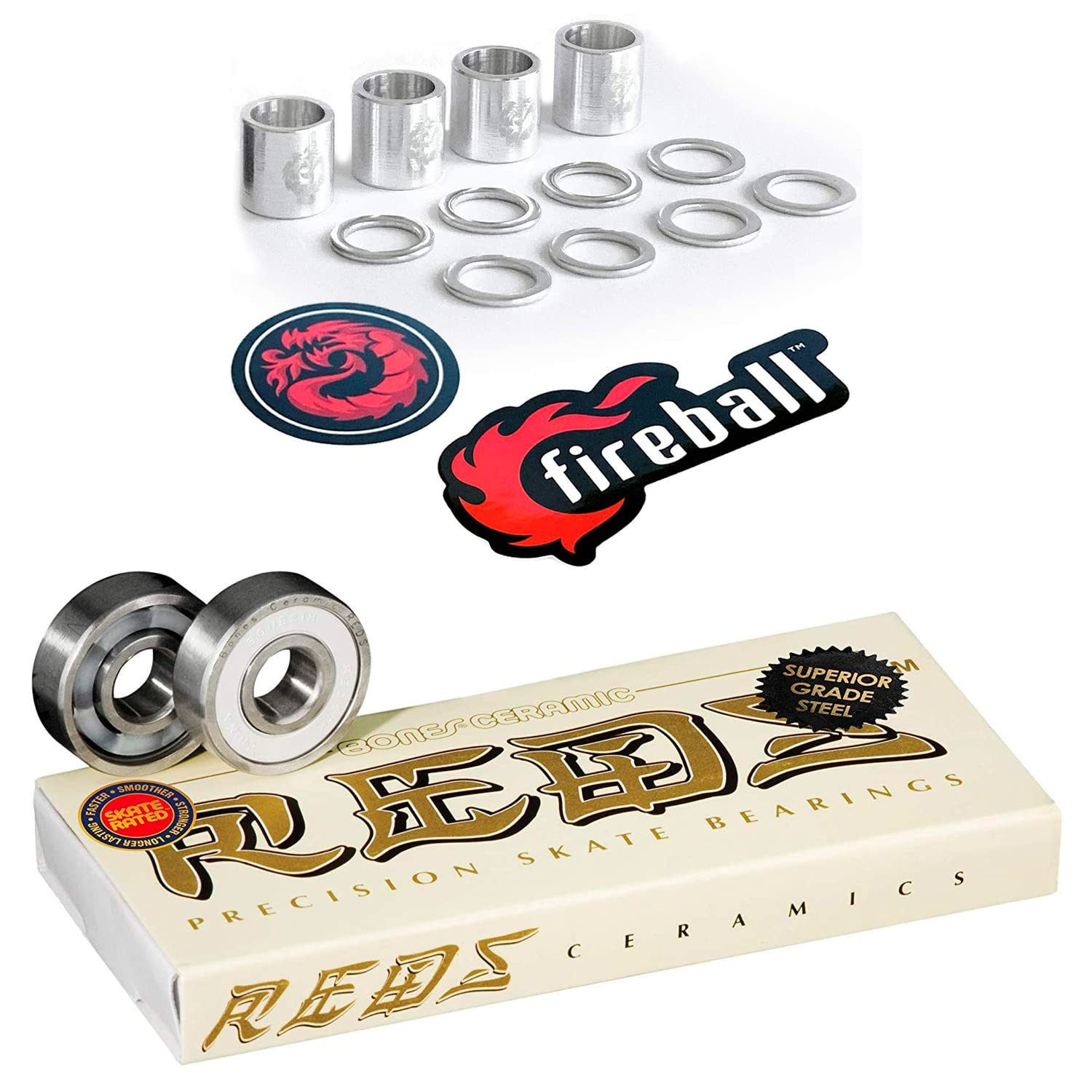 Bones Reds Skateboard Bearings 8-Pack - High Speed Precision Bearings for Skateboards, Longboards, Scooters & Spinners - Perfect for Street Skating, Park Riding & Commuting