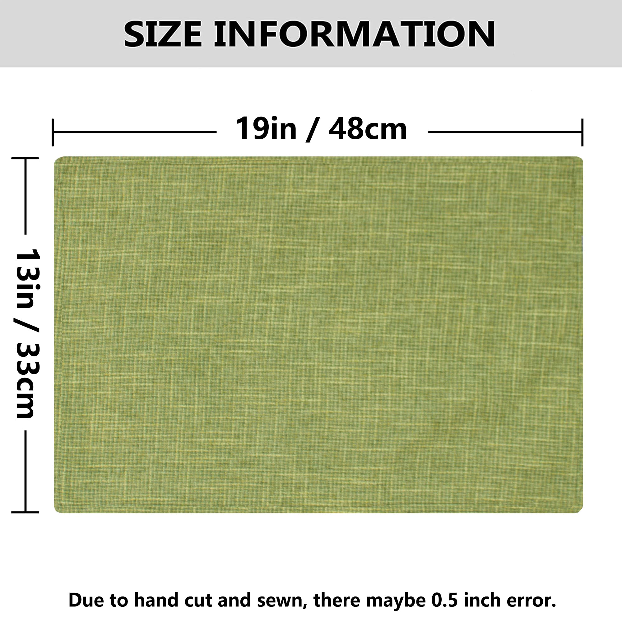 Kevin Textile 4-Pack Spring Burlap Linen Placemats - Heat Resistant 13x19 Inch Table Mats for Dining & Kitchen - Washable Eco-Friendly Place Settings in Linden Green - Perfect for Dinner Parties, Brunch & Everyday Use