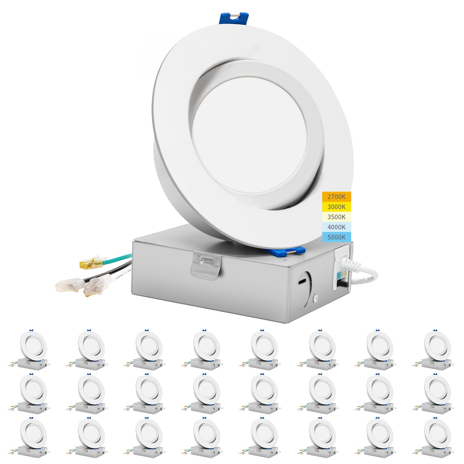 12 Pack 6 Inch LED Recessed Lights with Junction Box - 5 CCT Selectable (2700K-5000K), 12W 800lm, CRI 90+, Dimmable, IC Rated, ETL Certified - Perfect for Living Room, Kitchen, Bedroom, and Commercial Spaces