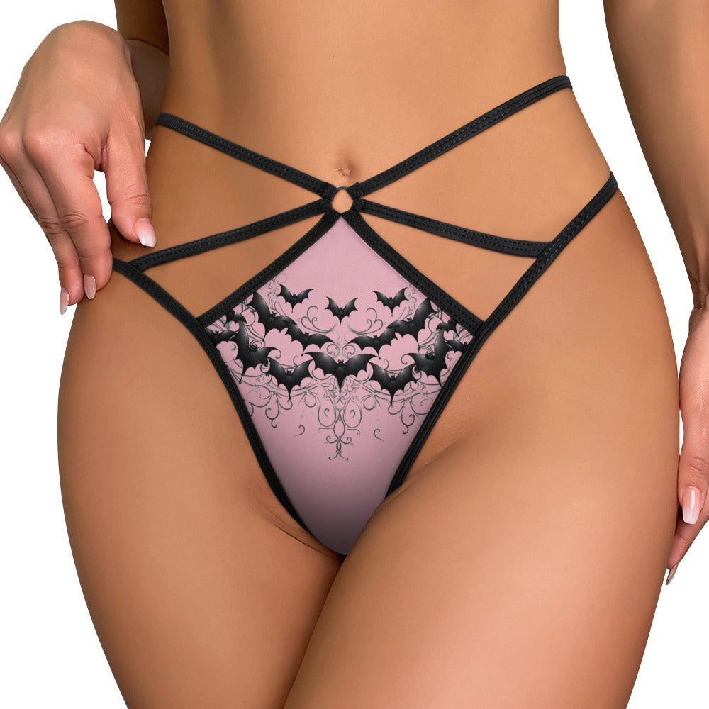 Gothic Bats Pink T-Back Thong - Sexy Lingerie for Women, Gothic Style Underwear, Comfortable T-Back Panties - Perfect for Halloween, Cosplay, and Romantic Nights