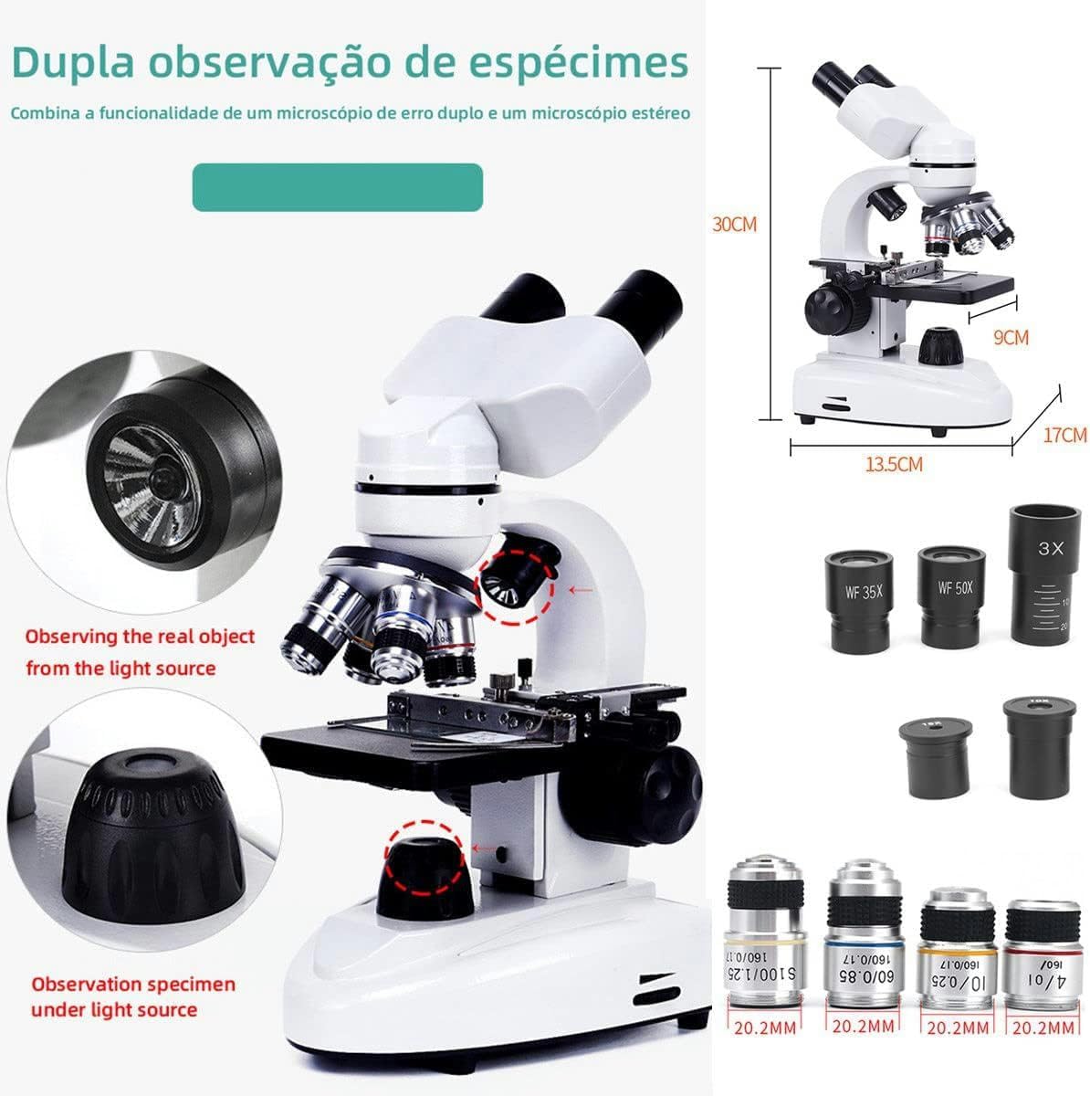 Professional Binocular Microscope 12000x-30000x Magnification with Digital & Mobile Support - Includes Experiment Kit & Carrying Case - Perfect for Lab Research, Classroom Science & Home STEM Learning