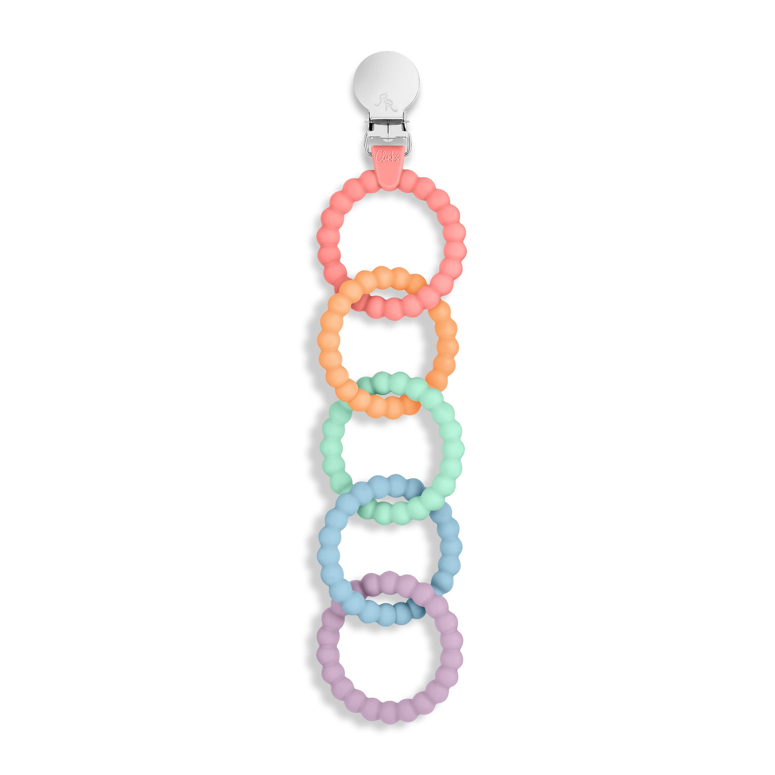 Ryan & Rose Cutie Clinks - Attachable Baby Teether Chew Toy for Soothing Sore Gums (Mosaic Pattern) | Perfect for Strollers, Car Seats & Diaper Bags | BPA-Free Infant Teething Relief