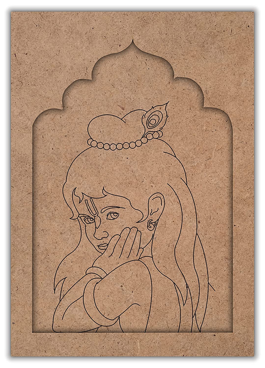 Lord Krishna Jharokha Design Premarked MDF Cutout for DIY Craft - 21x30cm Home Decor Art Piece | Wall Hanging, Mandir Decoration, Indian Spiritual Room Decor