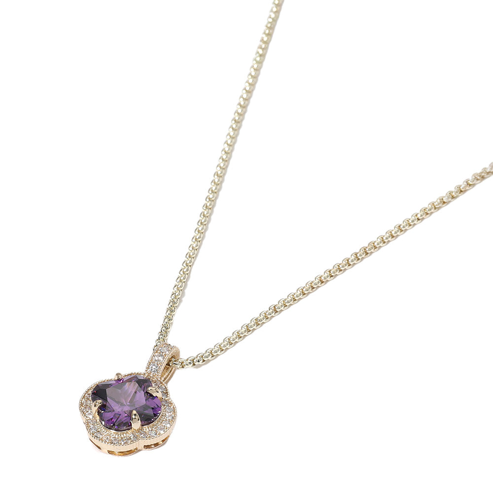 14K Gold Plated Quatrefoil Cubic Zirconia Purple Pendant Necklace for Women - Elegant Jewelry Gift for Birthday, Anniversary & Special Occasions