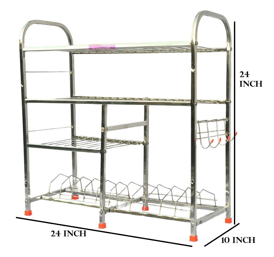 D.K 11 Stainless Steel Wall Mount Kitchen Dish Rack - Utensil Stand for Organized & Attractive Kitchen, Perfect for Small Spaces & Modern Homes