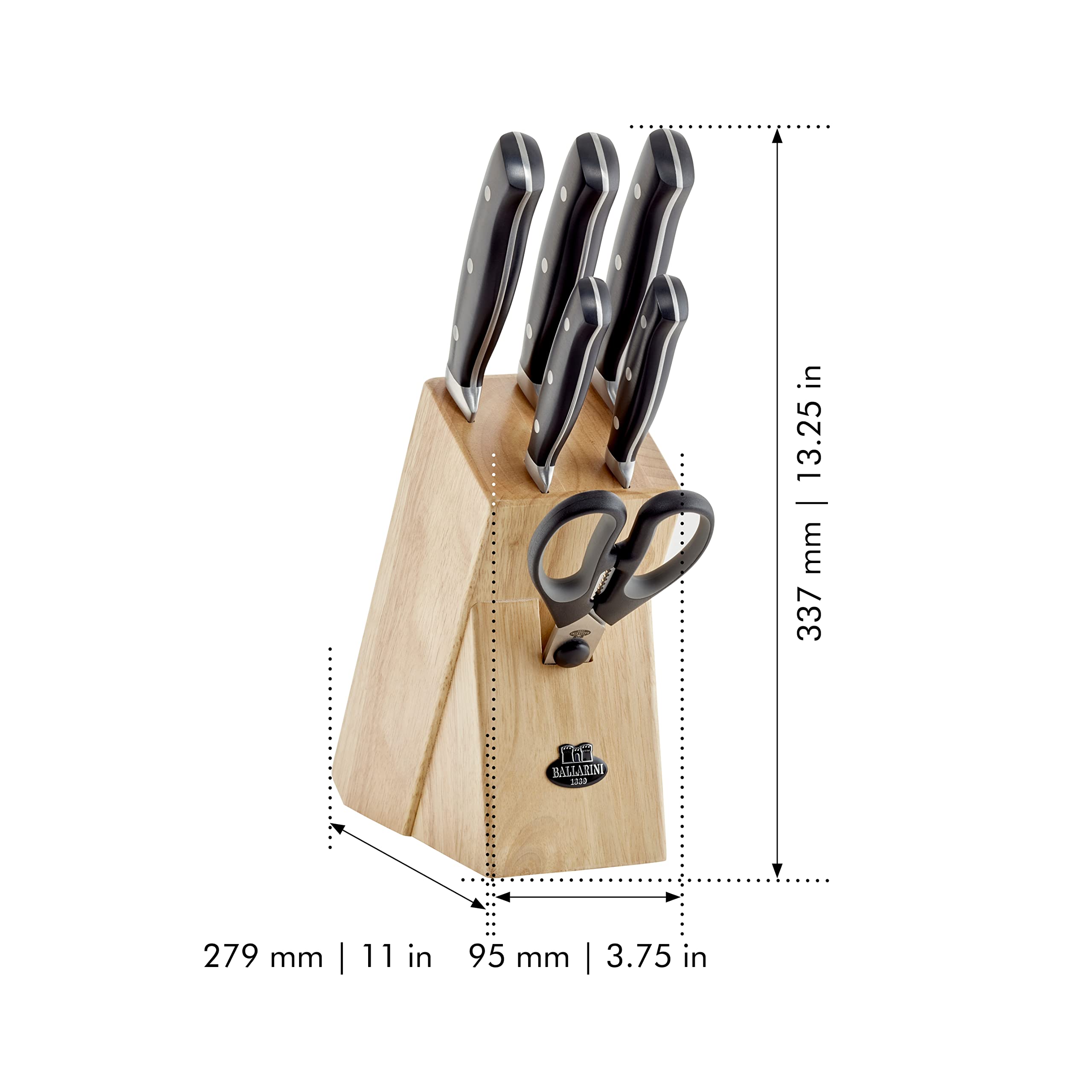 Ballarini Brenta 7-Piece Knife Block Set with Stainless Steel Knives - Perfect for Home Kitchen, Cooking, and Food Prep