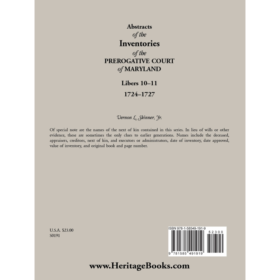Abstracts of the Inventions of the Prerogative Court of Maryland, 1724-1727, Libers 10-11 | Historical Genealogy Research for Ancestry & Family History