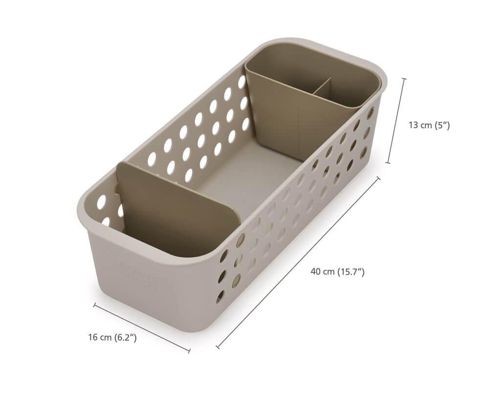 Joseph Joseph EasyStore Slimline Bathroom Storage Basket - Space-Saving Organizer for Towels, Toiletries & Cosmetics | Perfect for Small Bathrooms, Vanities & Shower Caddies (Ecru)