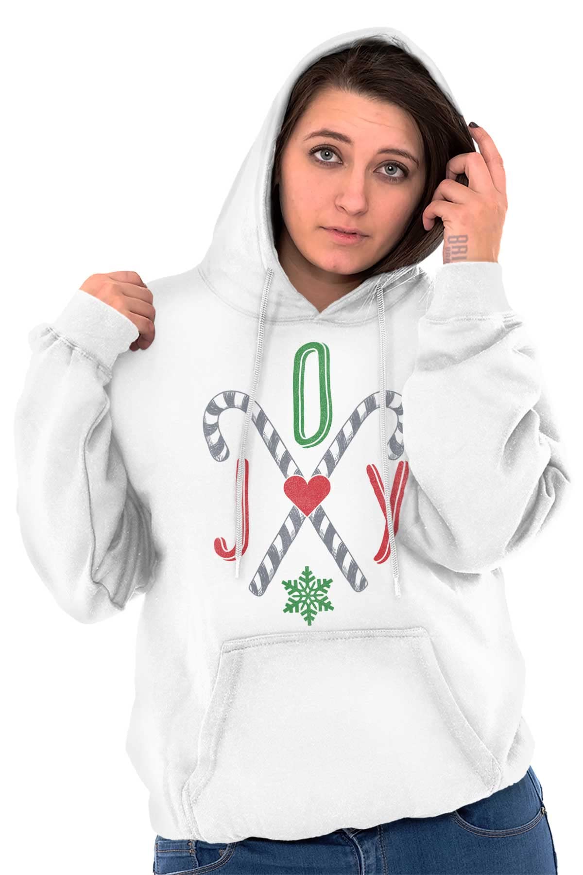 Christmas Candy Cane Joy Hoodie Sweatshirt for Women - Festive Holiday Pullover with Candy Cane Print - Cozy Winter Outfit for Xmas Parties & Family Gatherings