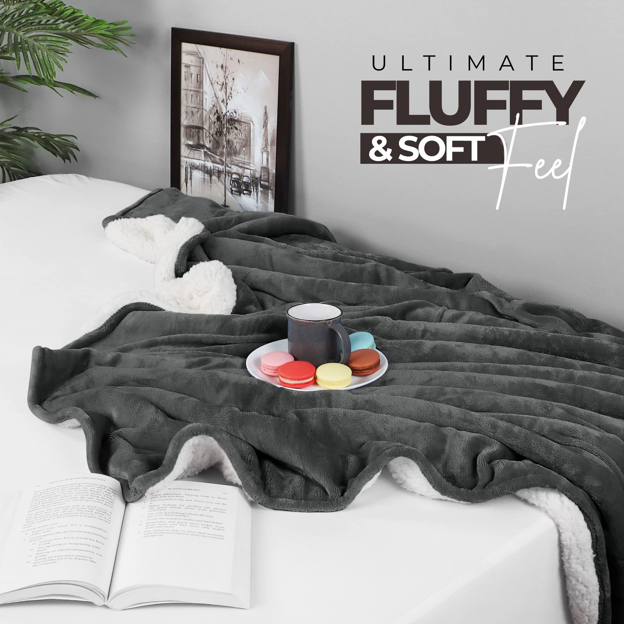 Utopia Bedding Sherpa Blanket Full Size (Grey, 90x84 Inches) - Ultra Soft Lightweight Reversible Fleece Blanket for Bed, Sofa, Camping & Travel - Cozy Home Decor & Outdoor Adventure Essential
